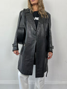 Vintage Leather Belted Trench Coat - L - SYLK