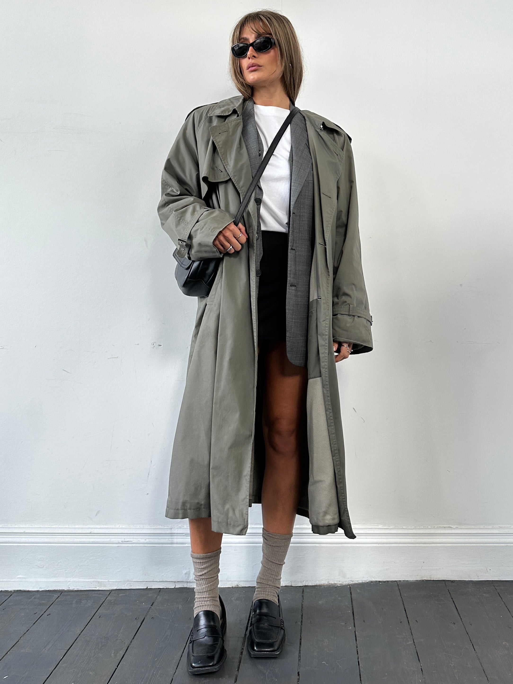 Pierre Cardin belted cotton blend trench coat in size XL, showing classic beige color, collar, and waist belt for a stylish look.