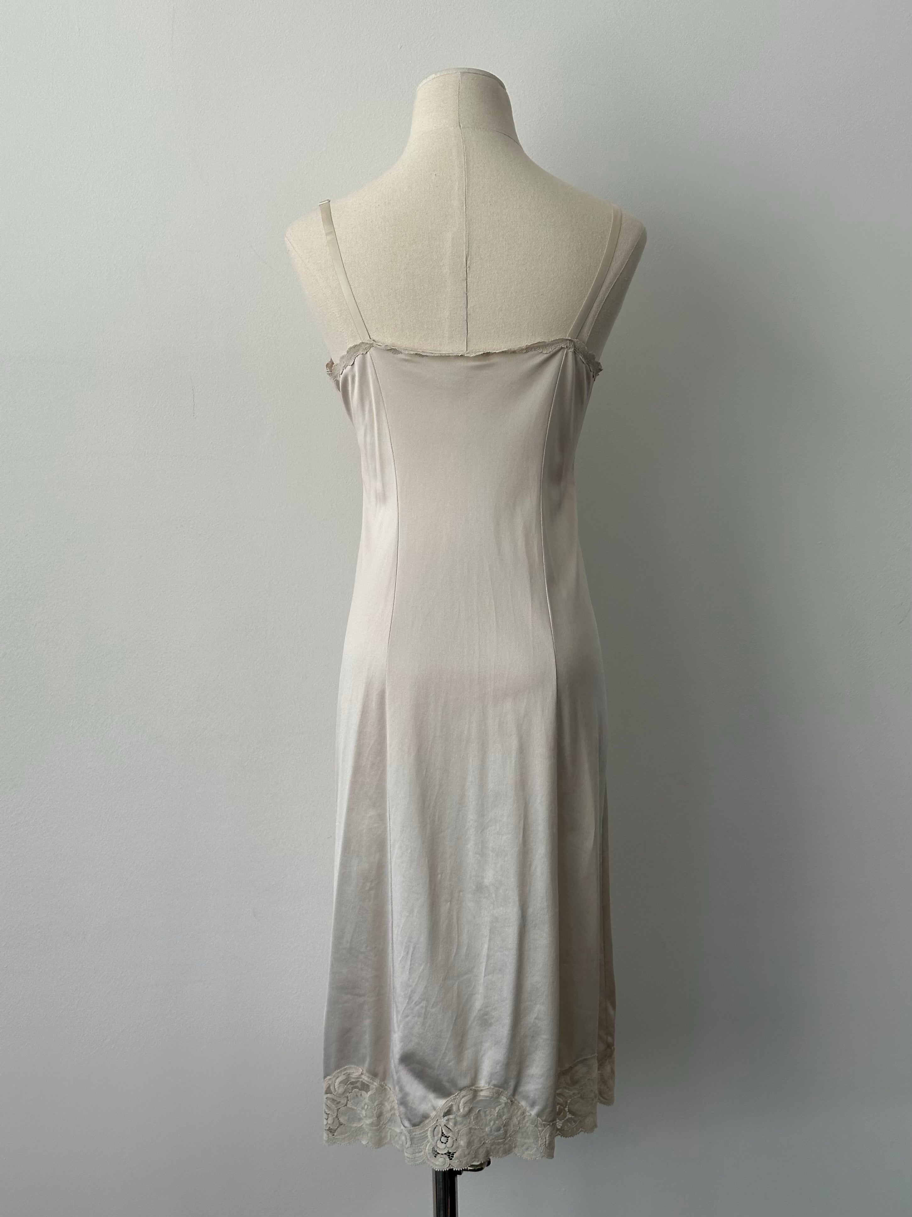 Vintage 1990s Satin Lace Midi Slip Dress - S