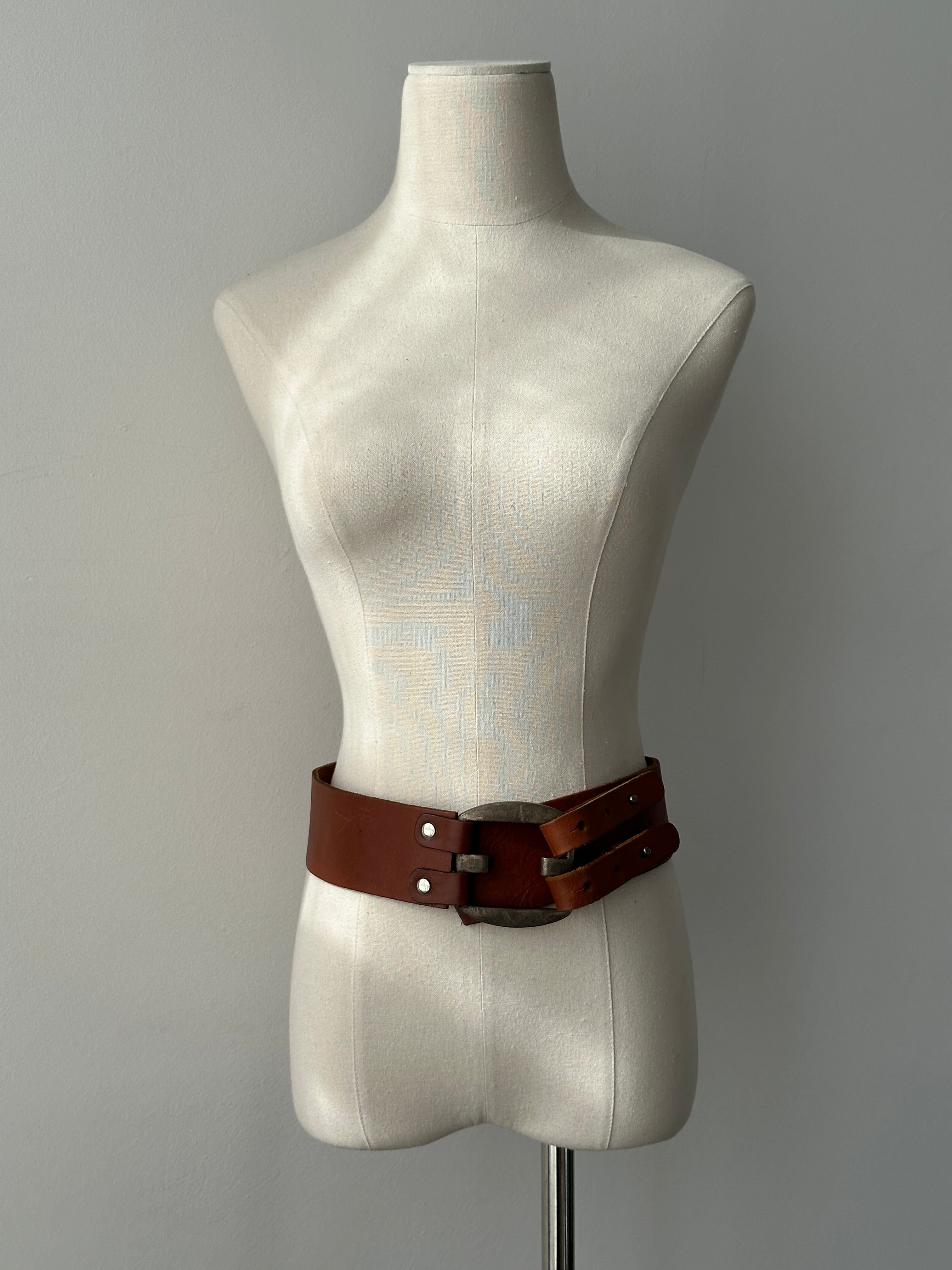 Vintage 1990s Leather Chunky Belt - W24-26