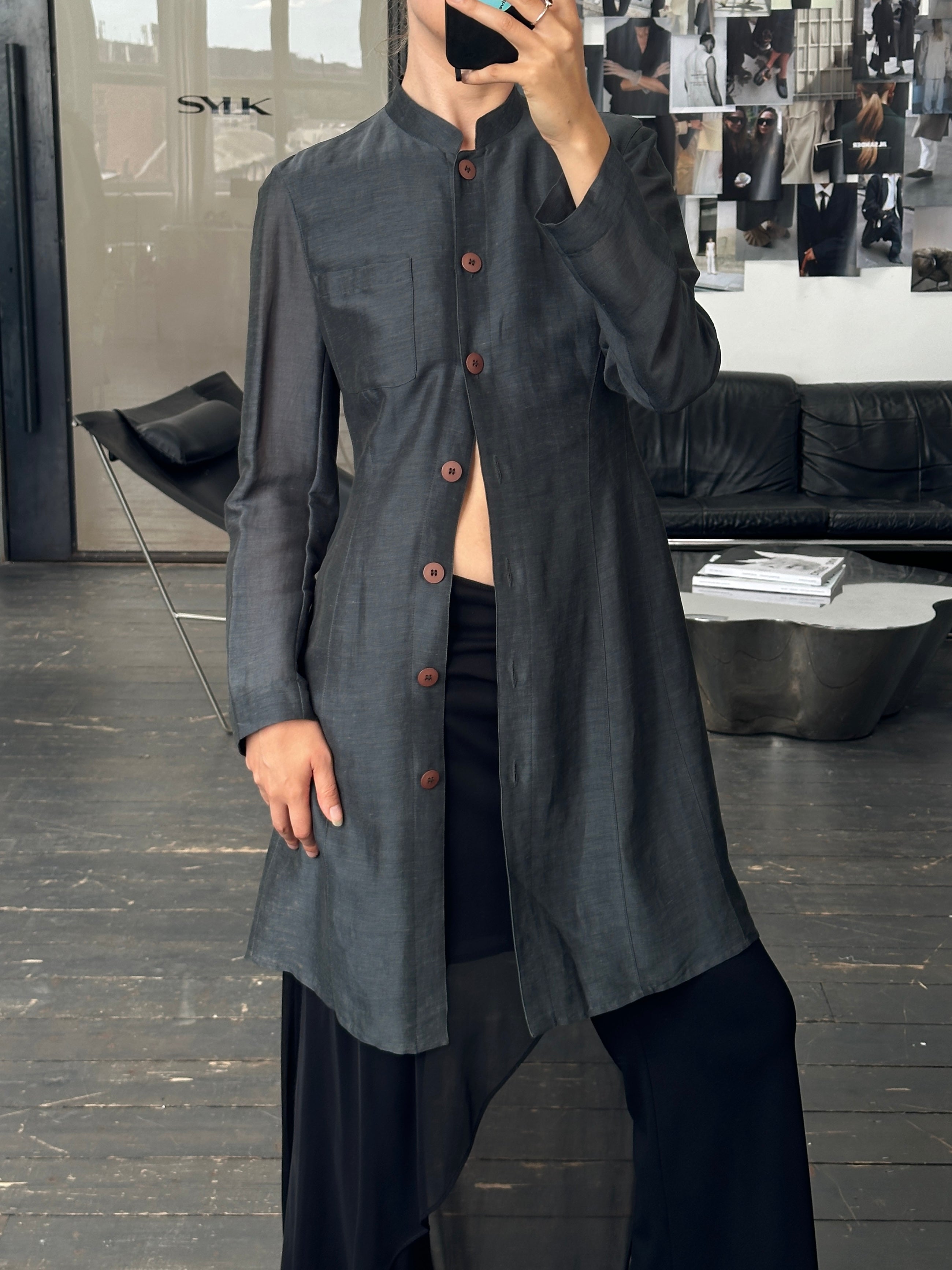 Emporio Armani 1990s Linen High Neck Trench Coat - M