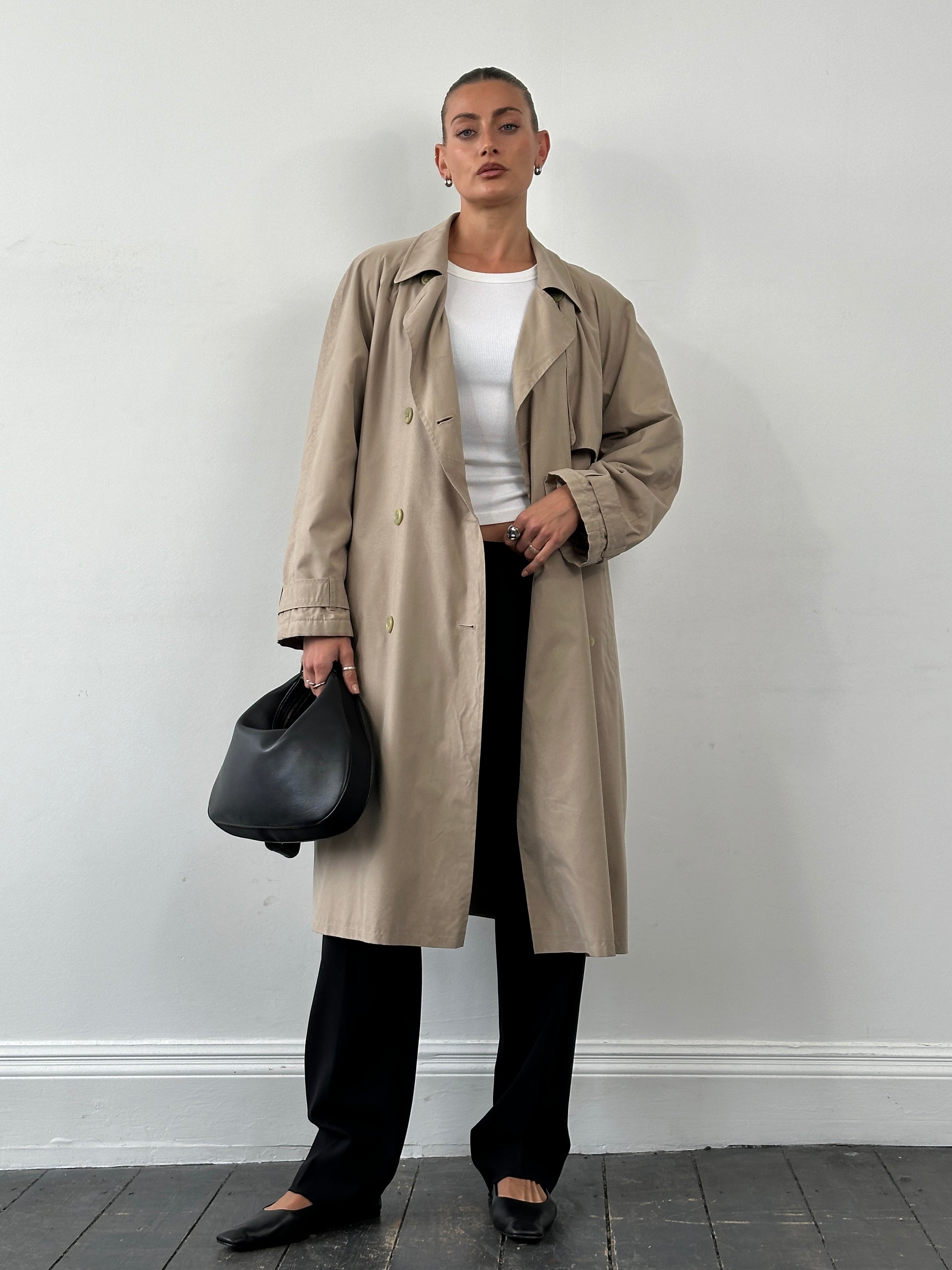 St Michael 90s Double Breasted Belted Trench Coat - XL - SYLK