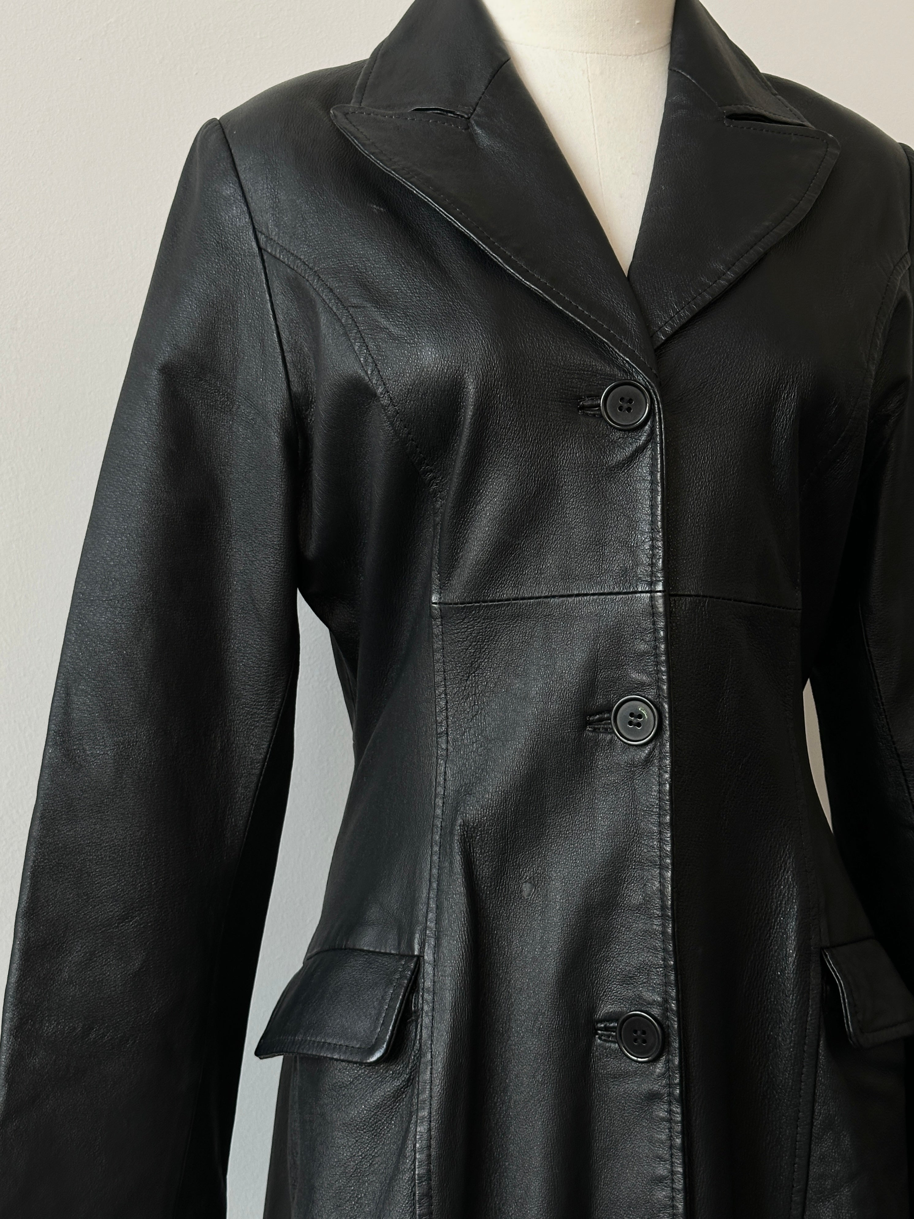 Vintage 1990s Leather Floor Length Trench Coat - S