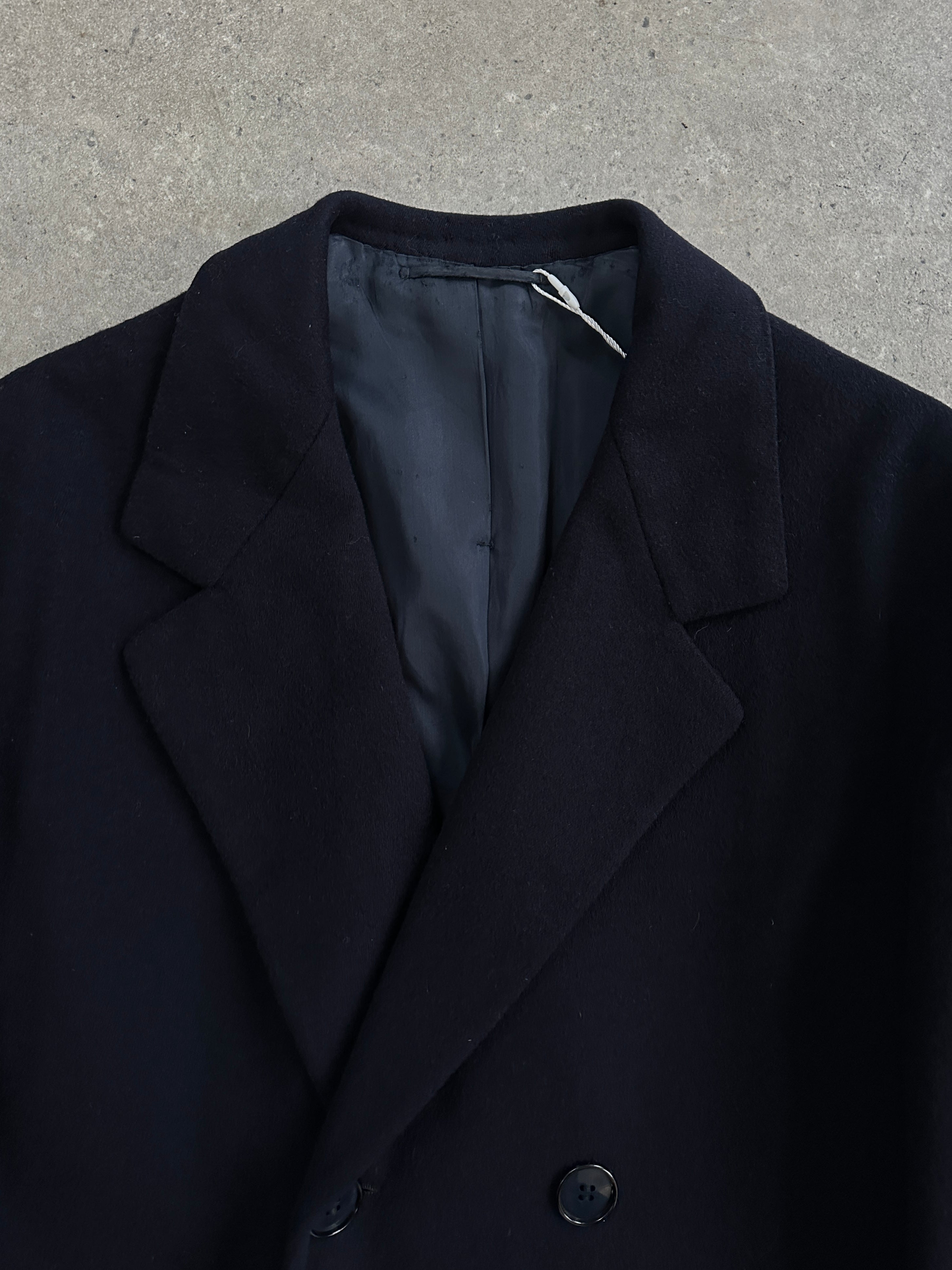 Vintage wool double-breasted floor-length coat in size S/M, featuring a classic design and elegant style.