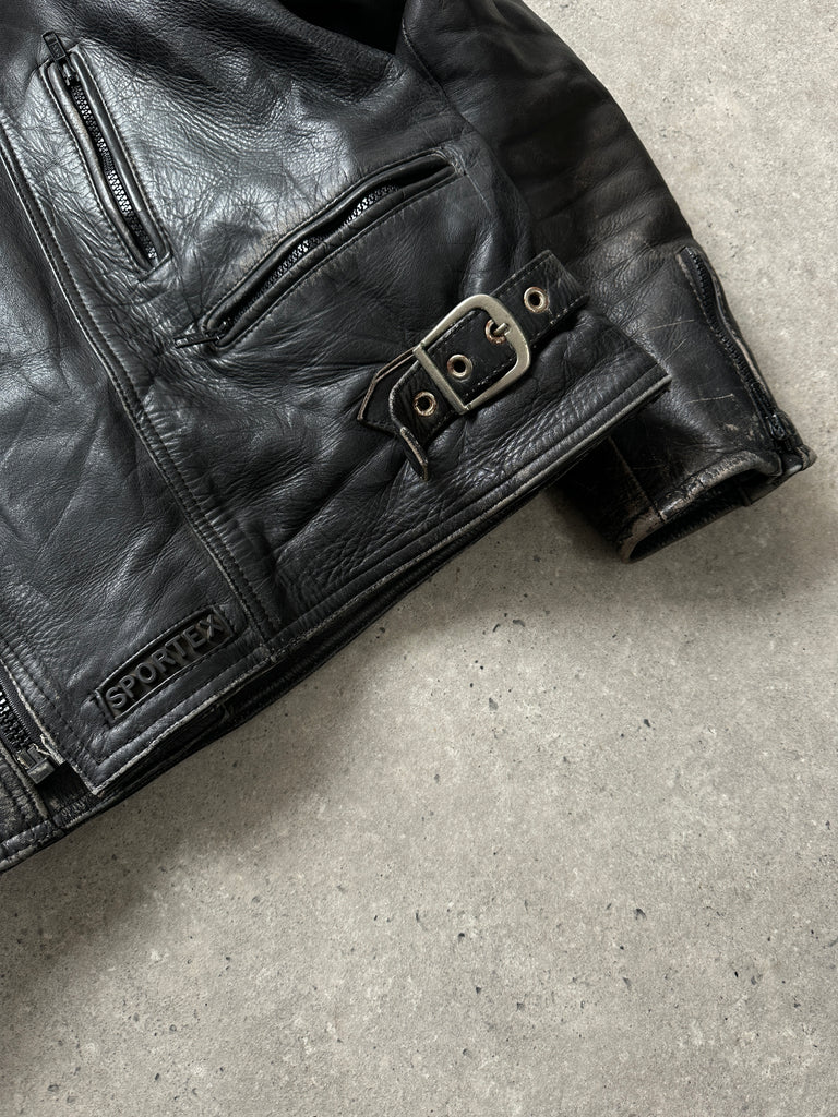 Vintage Distressed Motorcycle Leather Jacket - L/XL - SYLK