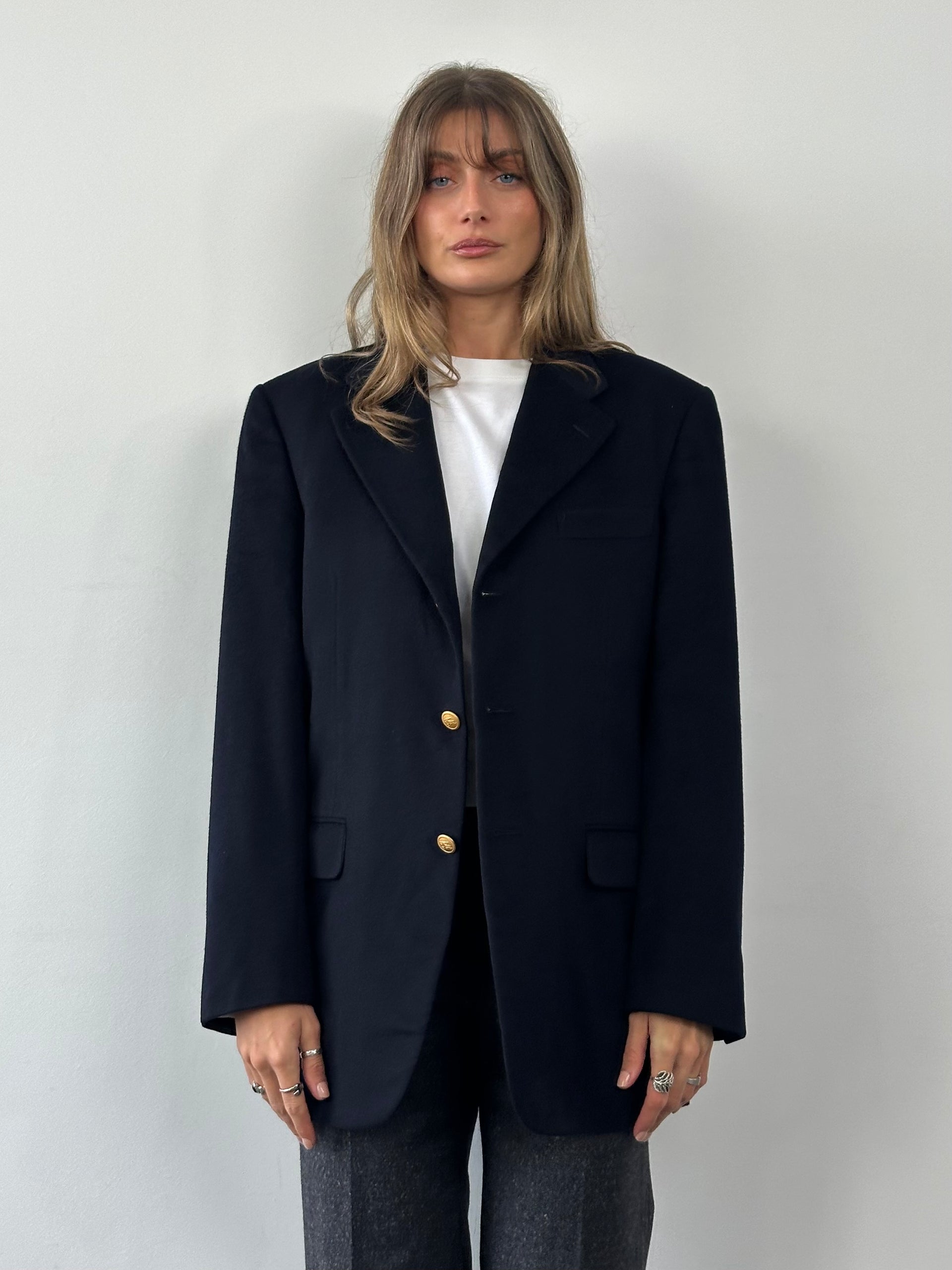 Grey Burberry Navy Blazer Burberry Pure Brushed Logo Button Blazer