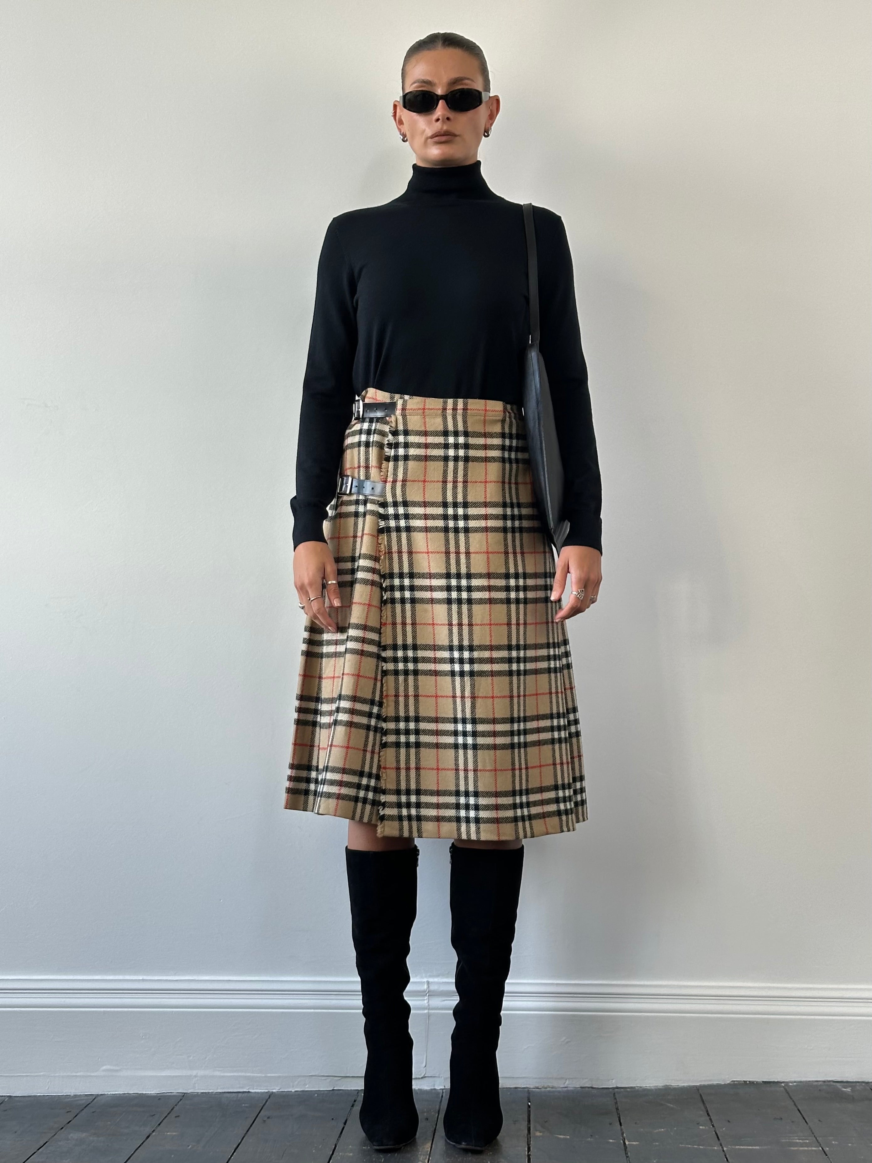 Burberry Nova Check Pure Wool Pleated Skirt - W24-26 | SYLK