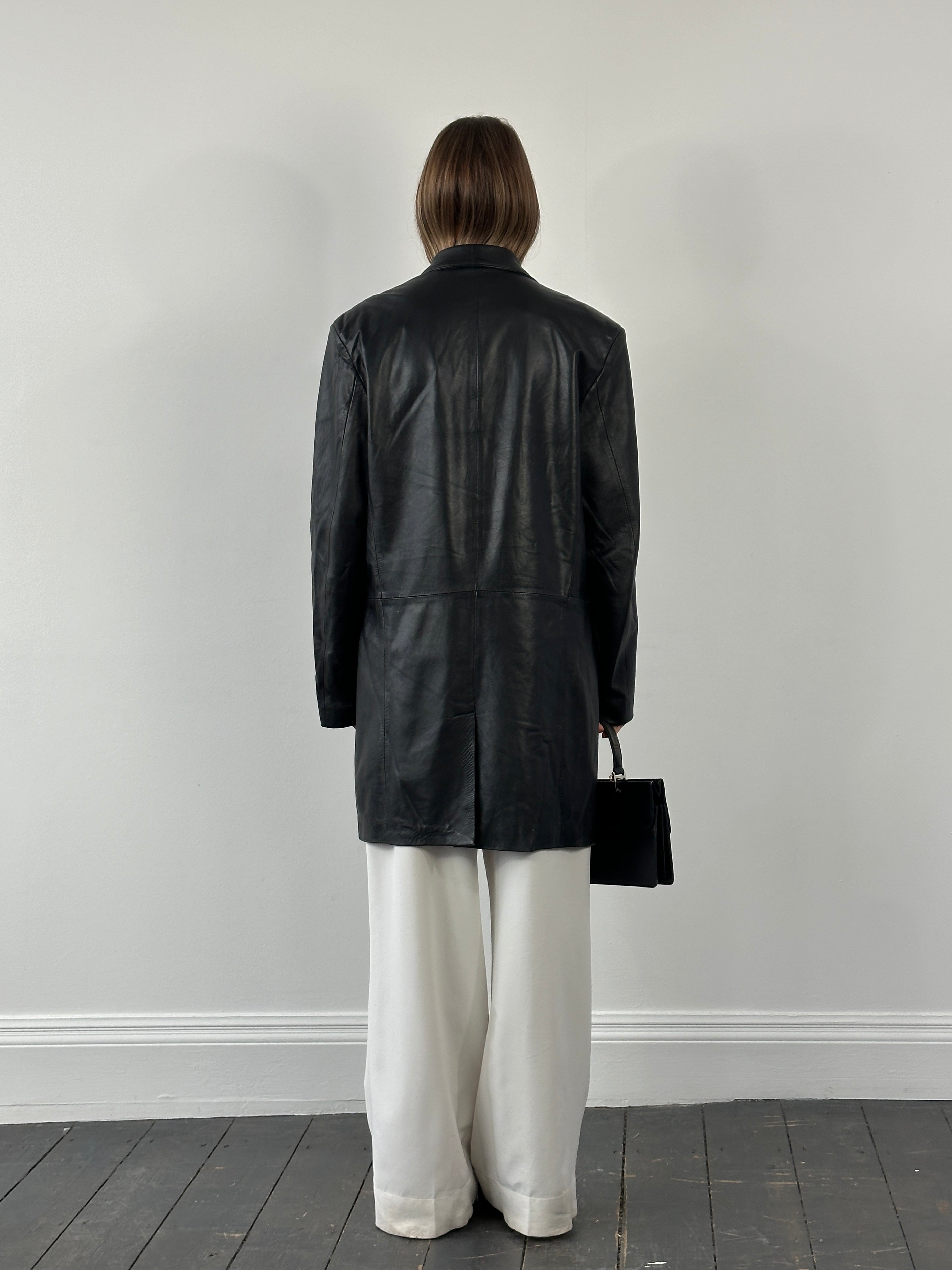 Italian Vintage 1990s Smooth Leather Trench Coat - L/XL - SYLK