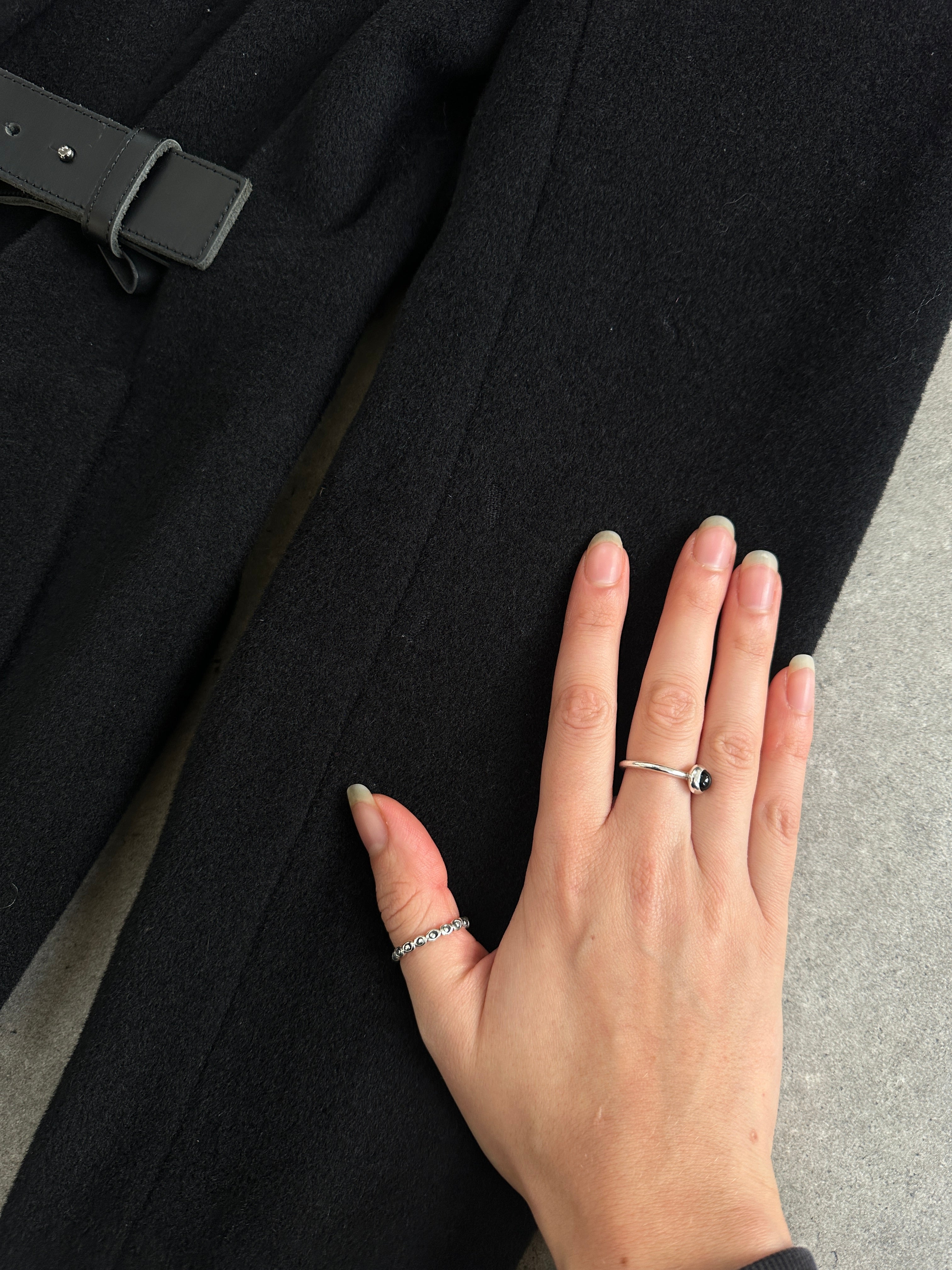 L.K. Bennett pure wool minimal wrap coat in M size, shown in a neutral color, featuring a sleek, tailored design and classic lapel.
