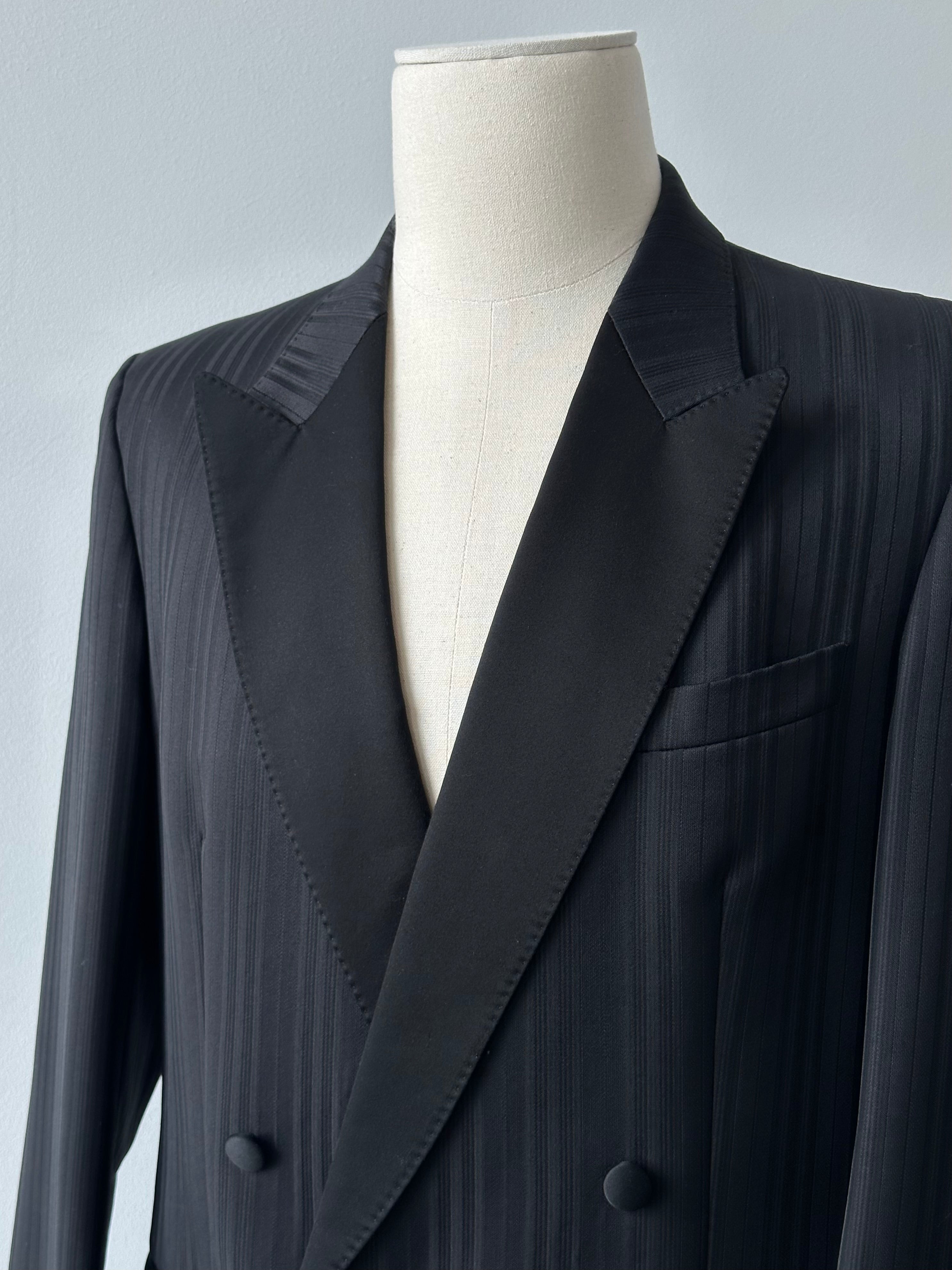 Vintage 1990s Double Breasted Striped Tuxedo Blazer - L