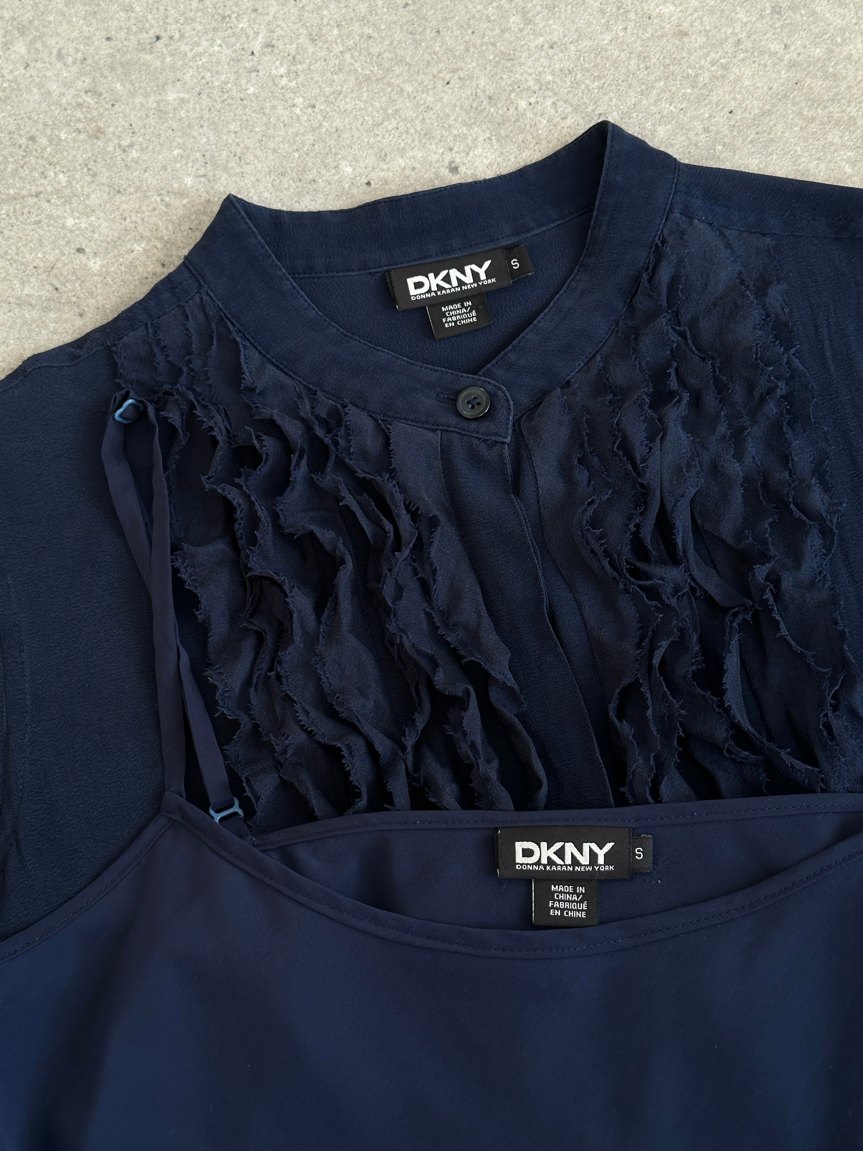 DKNY 2000s Pure Silk Ruffle Two Piece Set - S