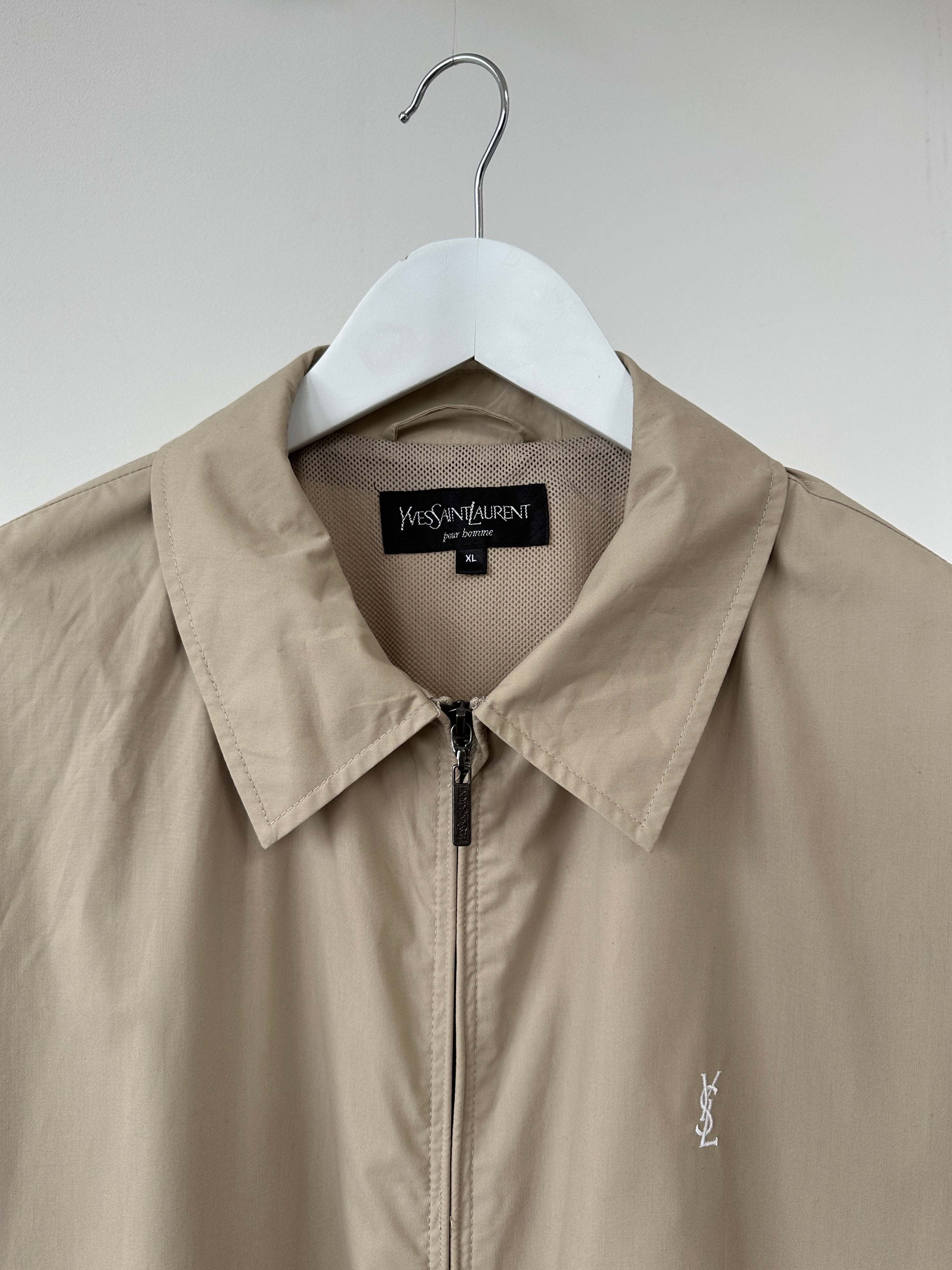 Yves Saint Laurent Harrington Logo Jacket in XL, black jacket with YSL logo details and stylish design, front view.