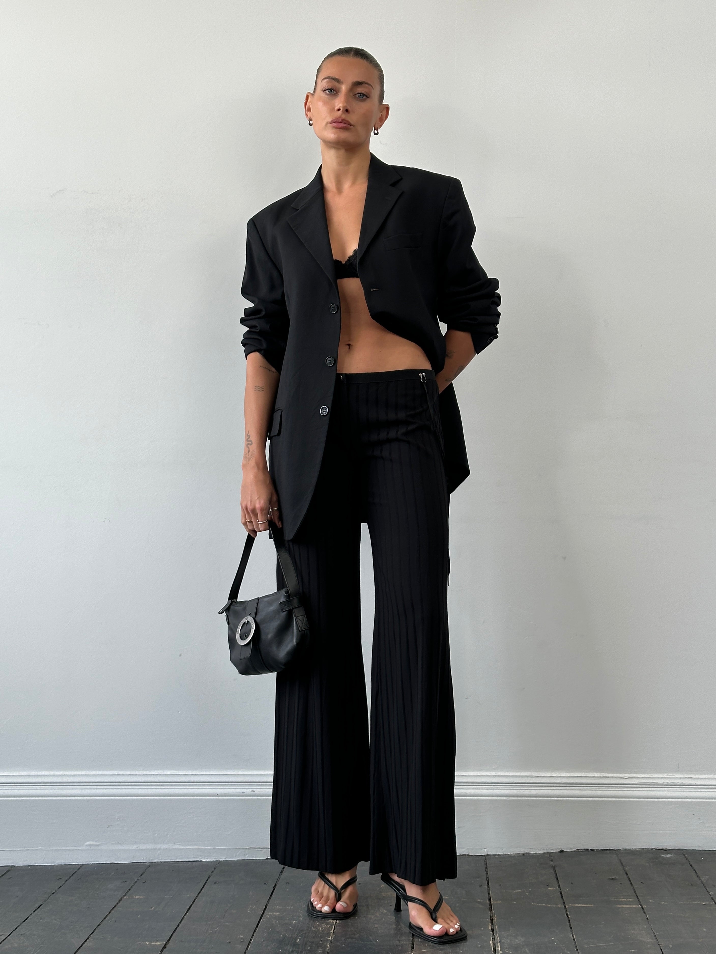 Richmond tie waist stripe wide-leg trousers in size W26-30, featuring a comfortable fit and bold vertical stripe pattern.