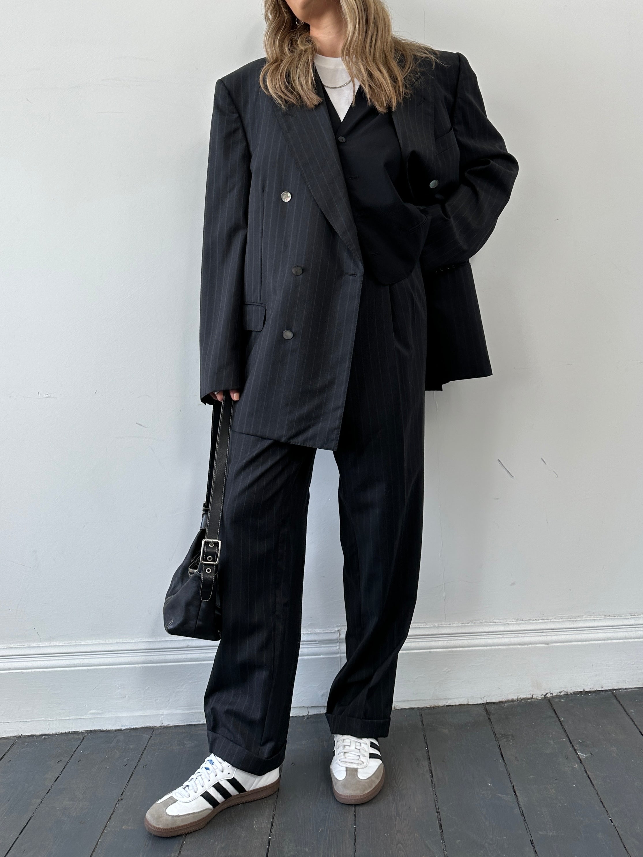 Pierre Cardin Pinstripe Double Breasted Wool Suit - XL - SYLK