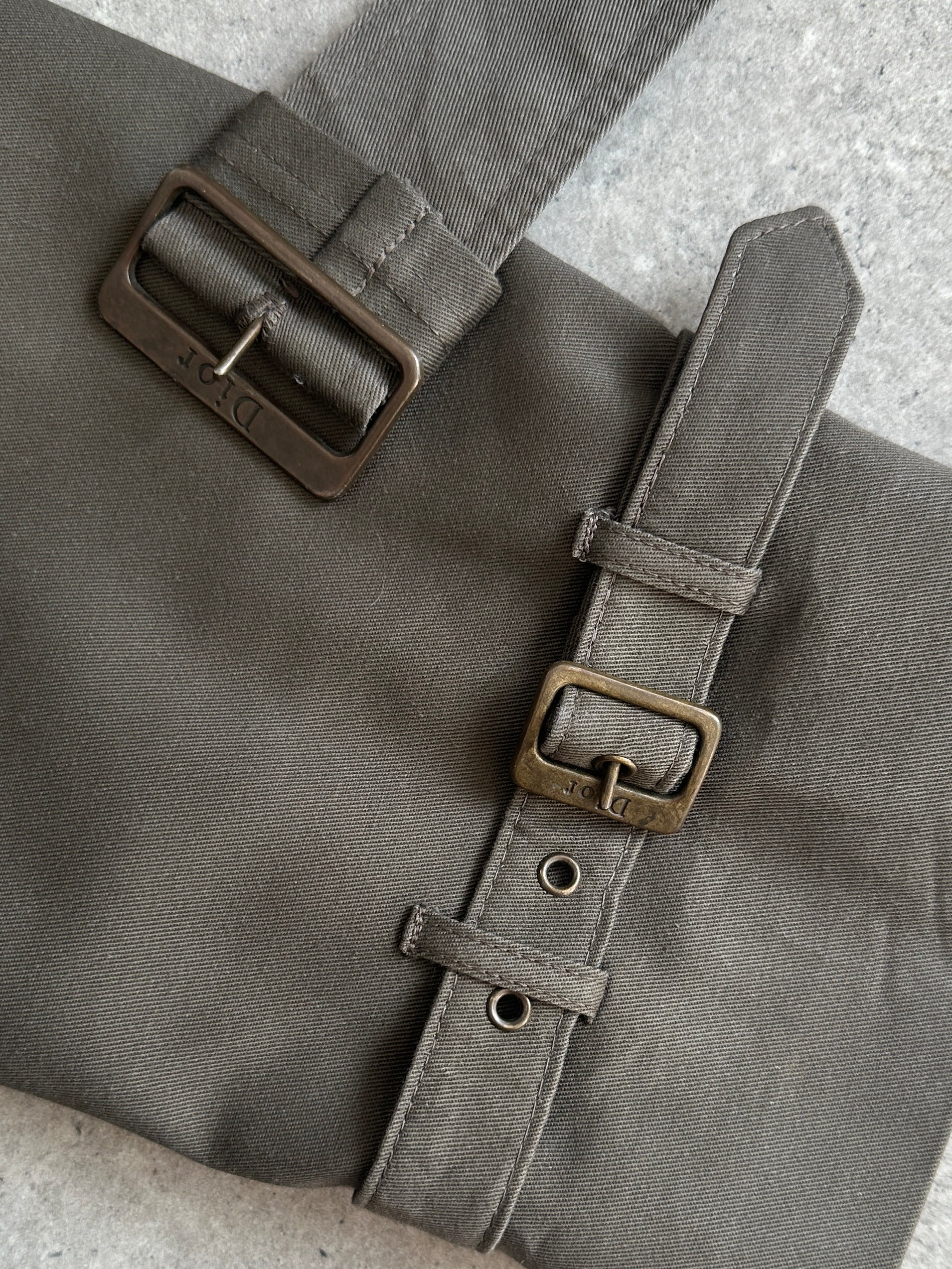 Christian Dior Monsieur cotton double-breasted belted trench coat in XL, shown on model with classic beige color and tailored fit.