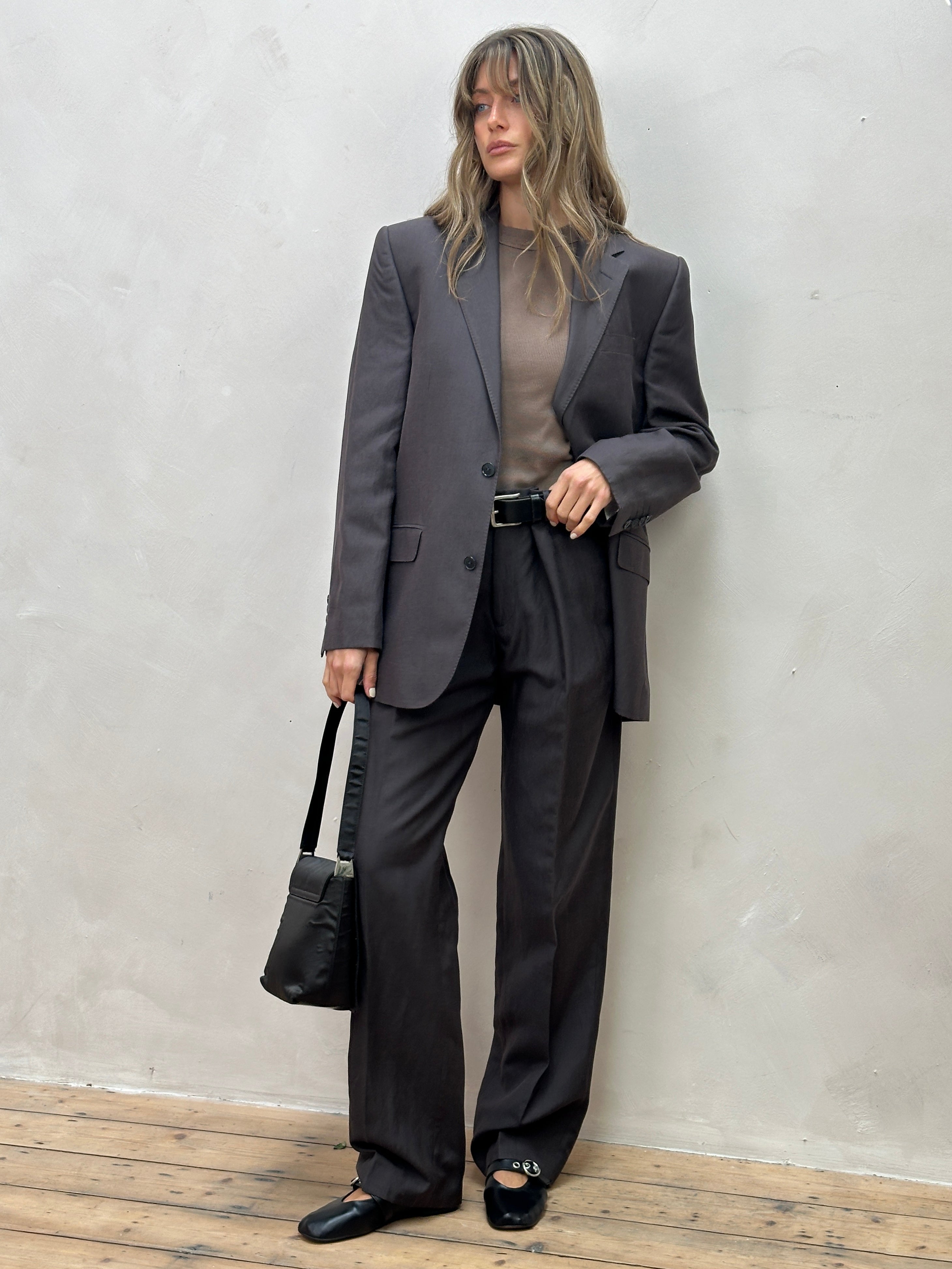 Jaeger silk linen single-breasted jumpsuit in size 40R/34L, featuring a tailored fit and elegant design.