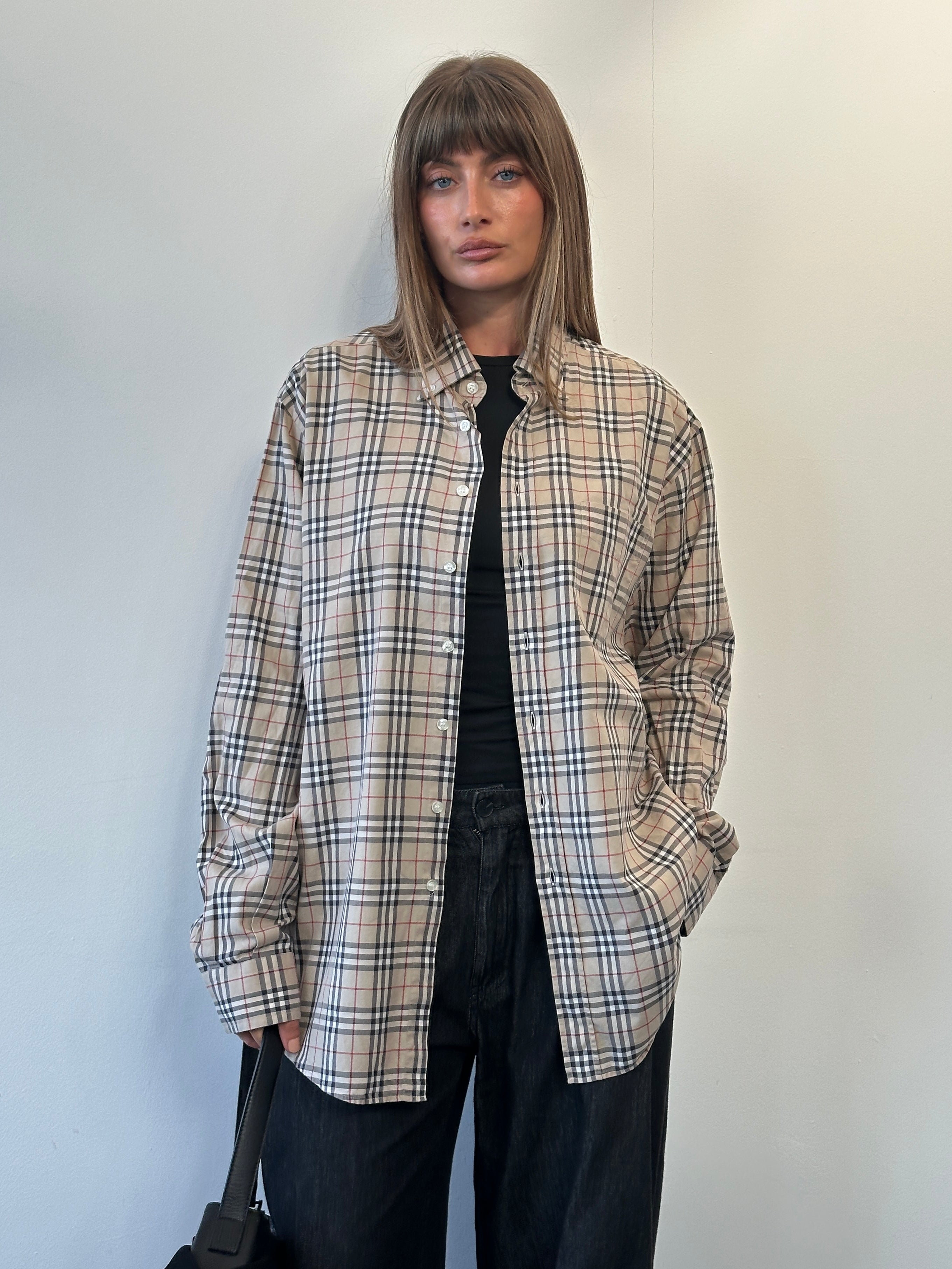 Burberry 2000s house check pure cotton shirt in XL with classic plaid design and button-down front.