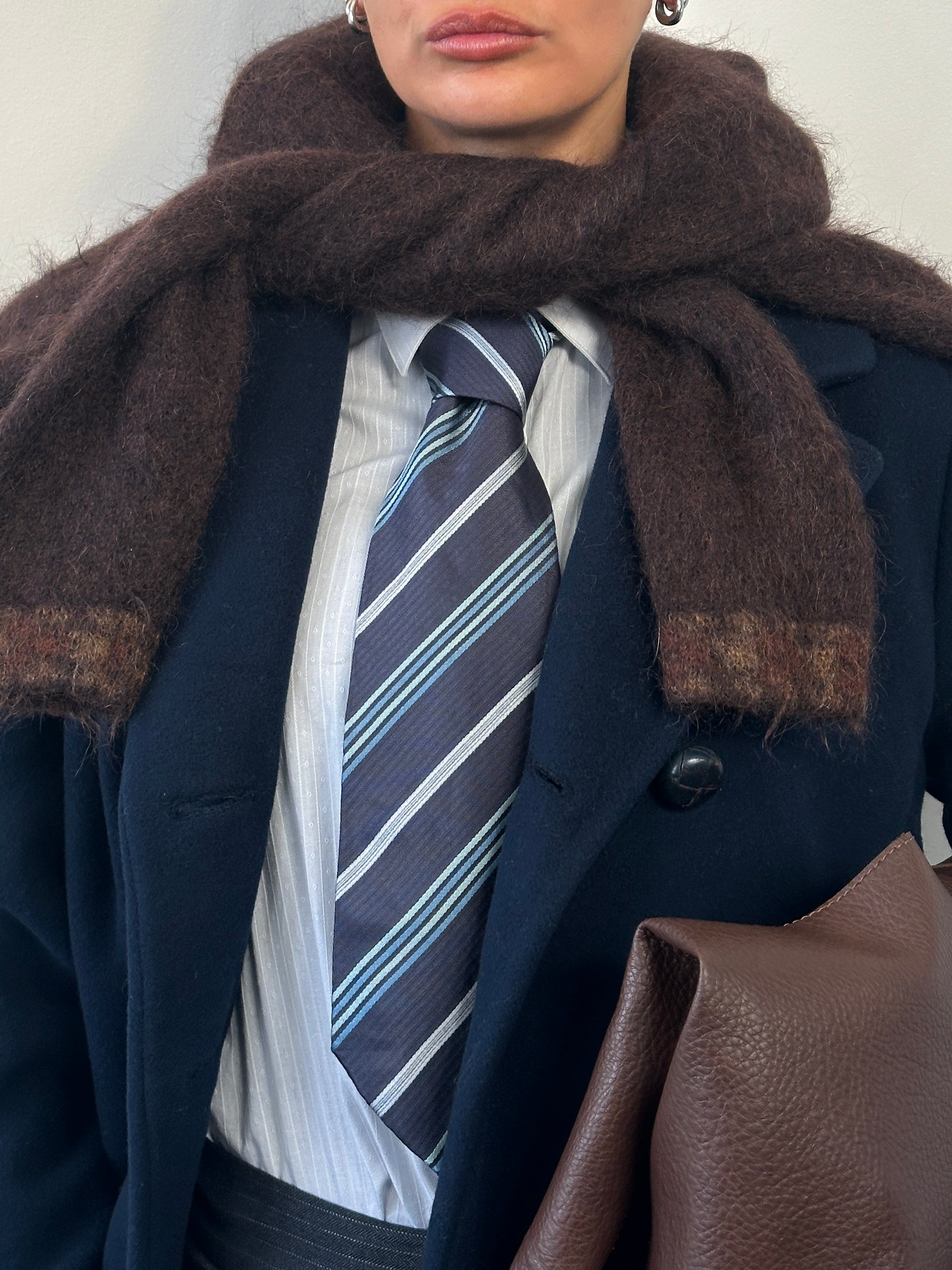 Giorgio Armani 1990s pure silk diagonal striped tie with classic pattern and elegant design, ideal for formal wear.