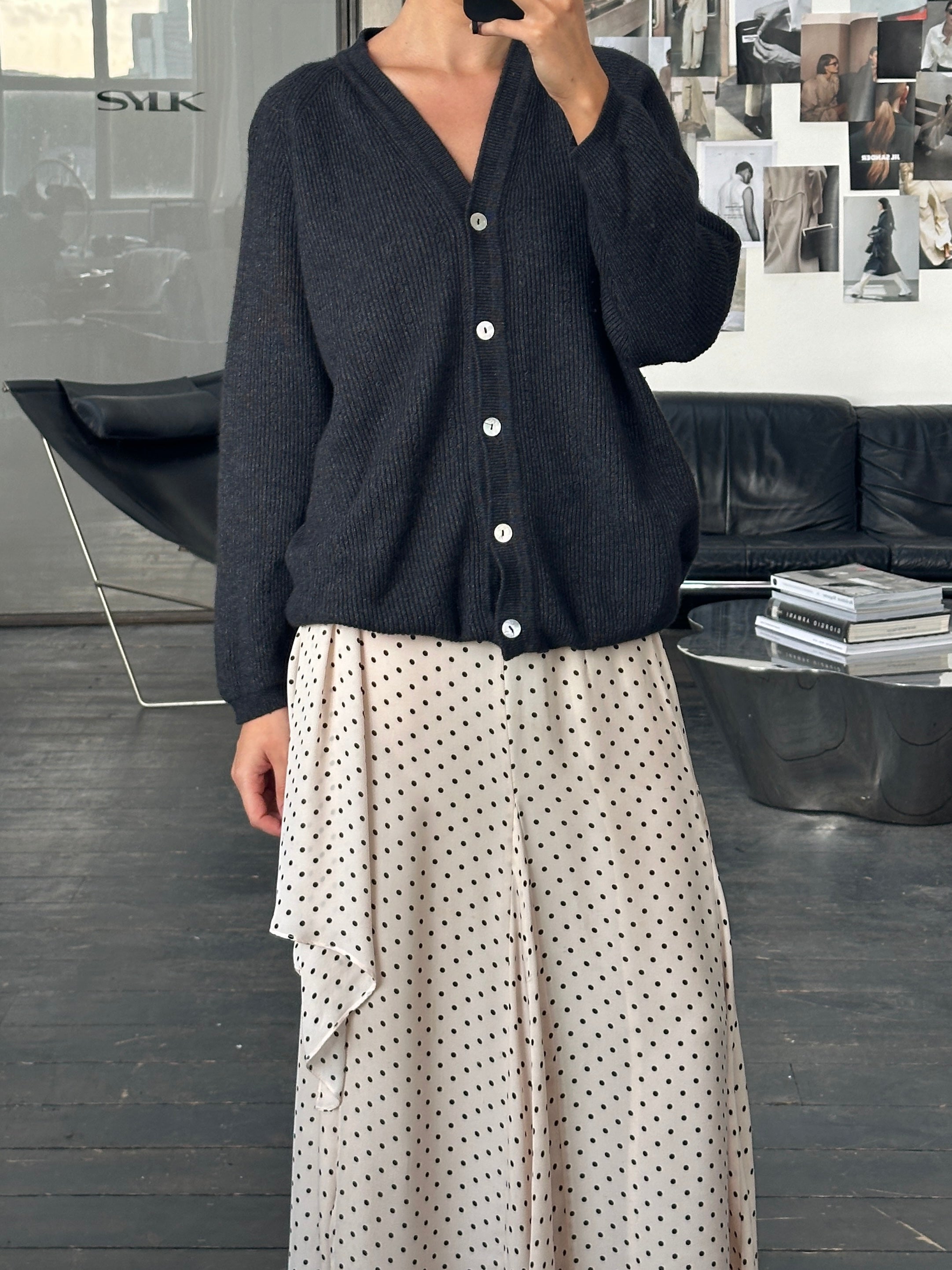 Versace Versus 1990s wool cardigan in M/L size, featuring classic design and textured knit fabric.
