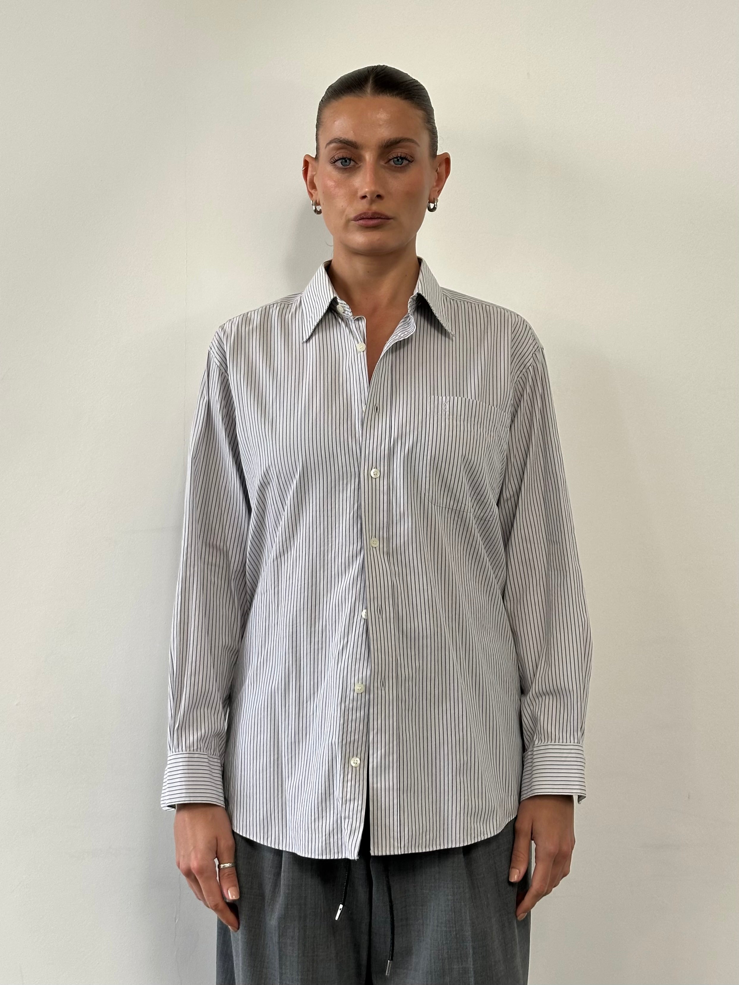 Yves Saint Laurent stripe cotton logo shirt in size M, featuring a classic design with the brand's signature logo and bold stripes.