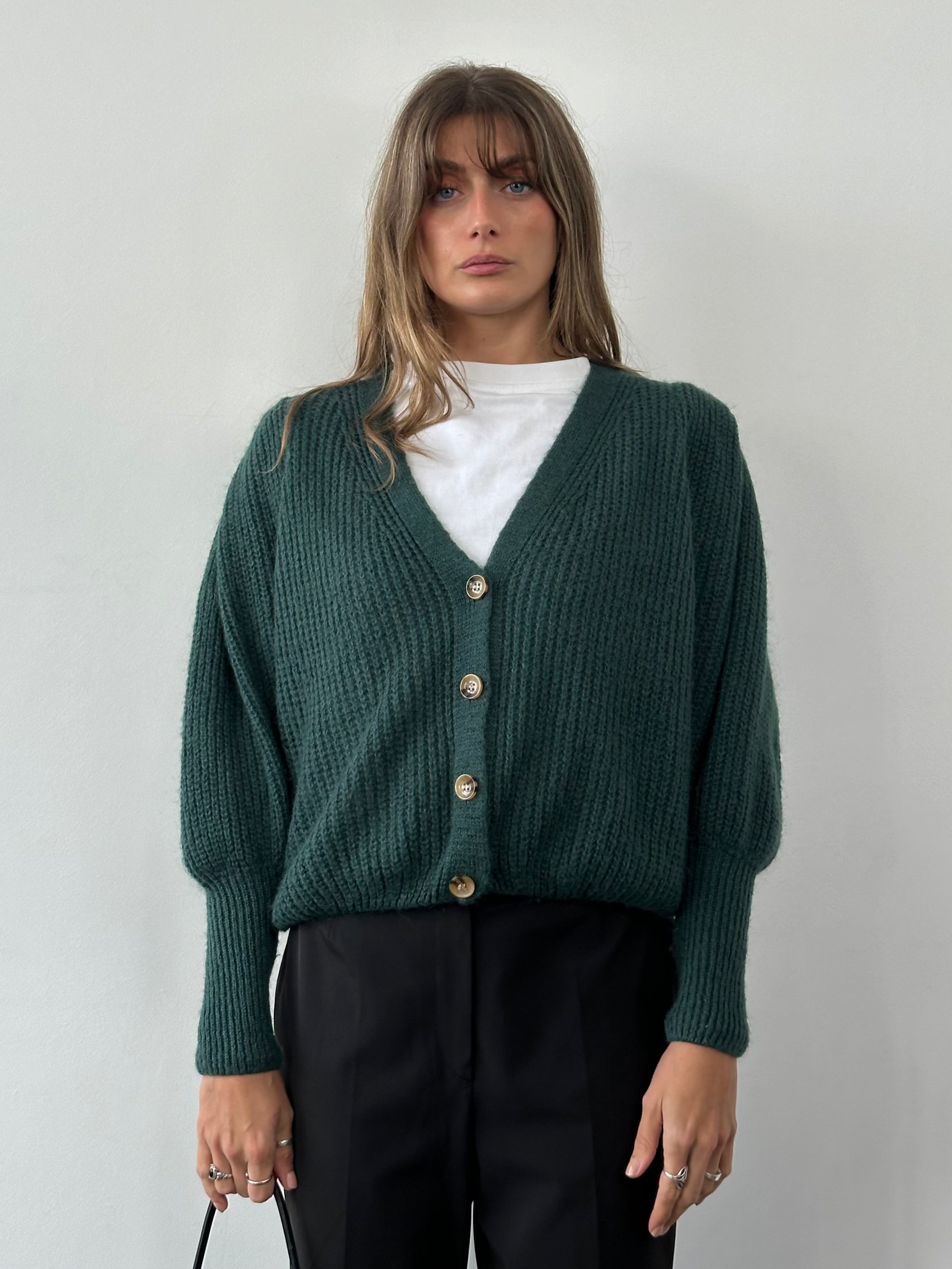 Italian vintage mohair cardigan with ruched details, in size M, featuring soft, textured knit and classic style.