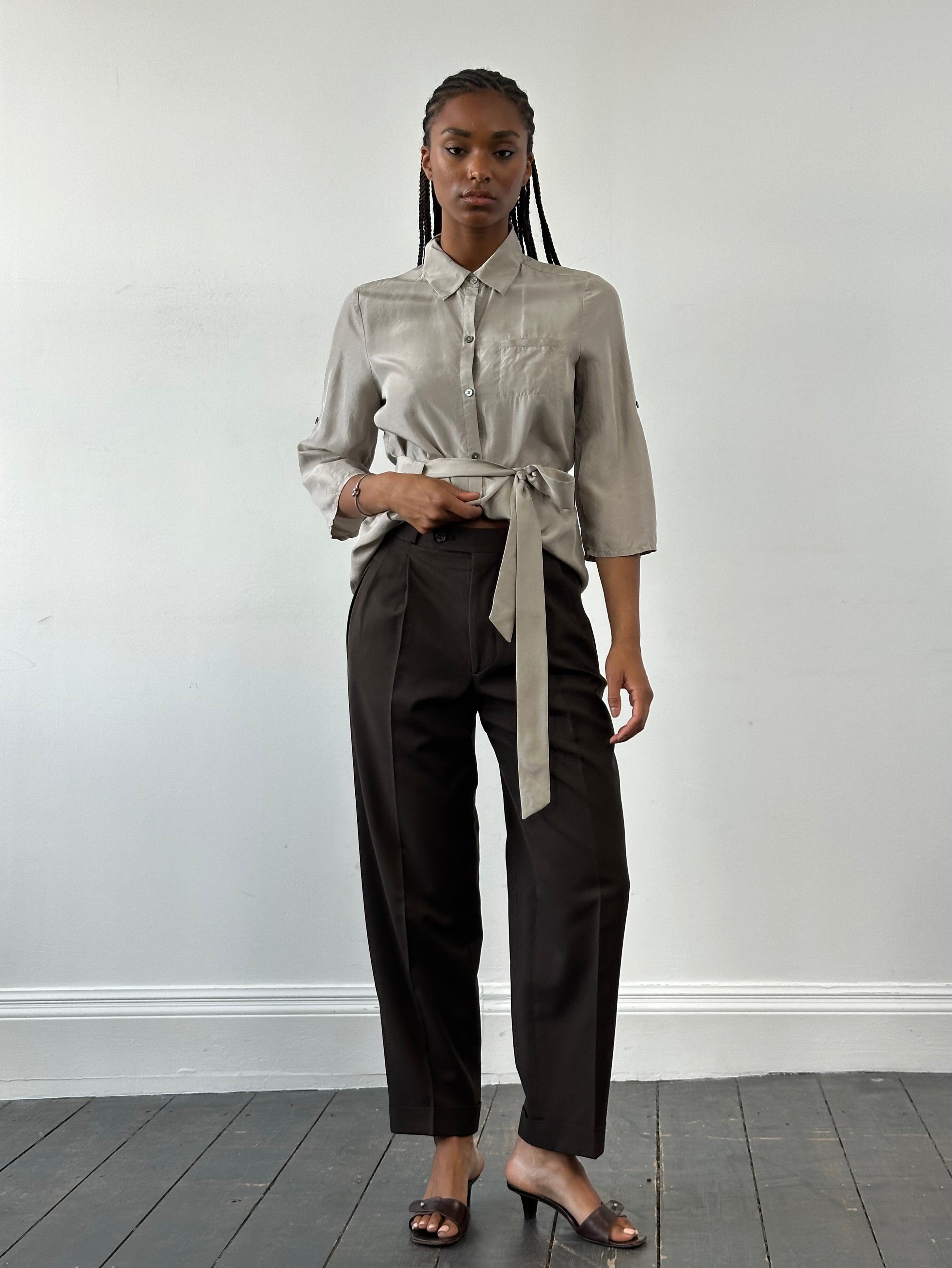Yves Saint Laurent Pour Homme 1990s tailored wool trousers in size W28, showcasing classic fit and high-quality fabric.