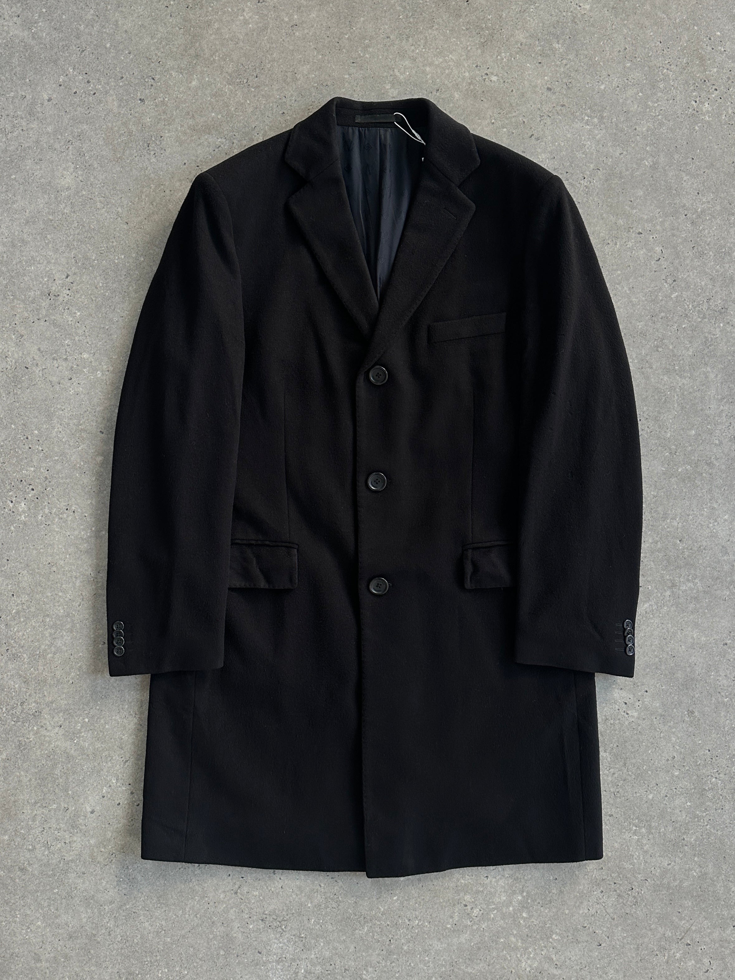 Versace Collection wool cashmere single-breasted coat in XL, stylish outerwear with a tailored fit and classic design.