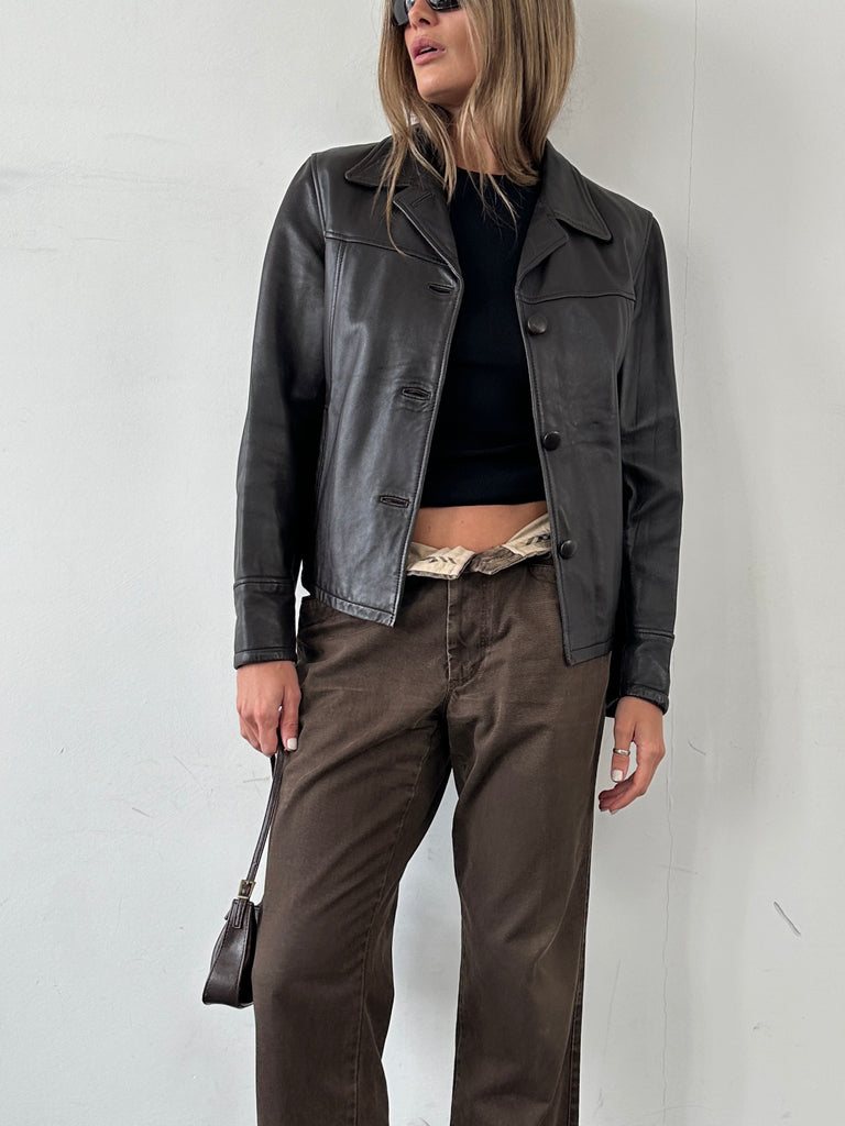 Conbipel Button Up Leather Jacket - S - SYLK