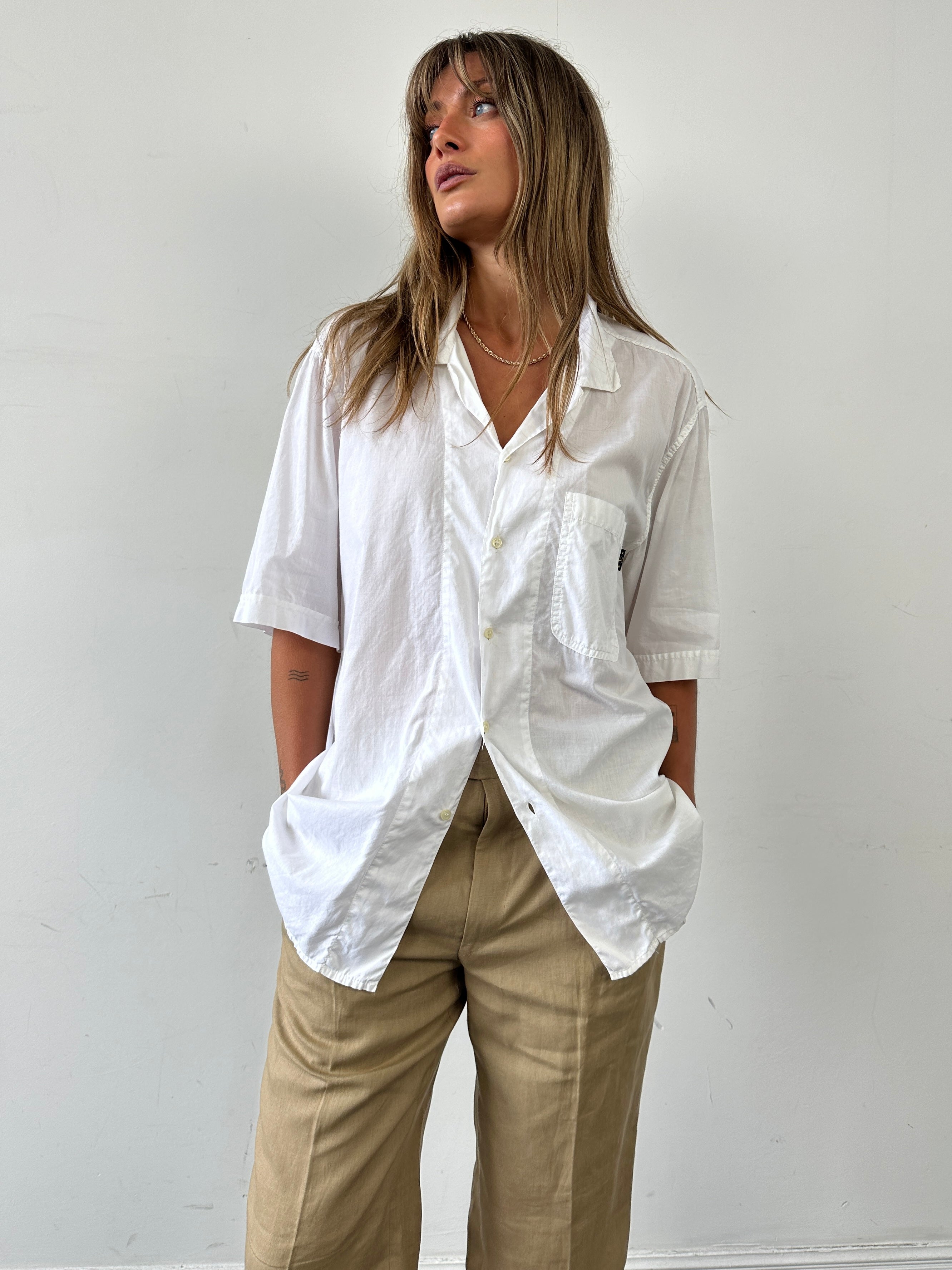 Valentino beachwear 90s cotton Cuban collar shirt in size L, featuring a relaxed fit and classic design with vibrant patterns.