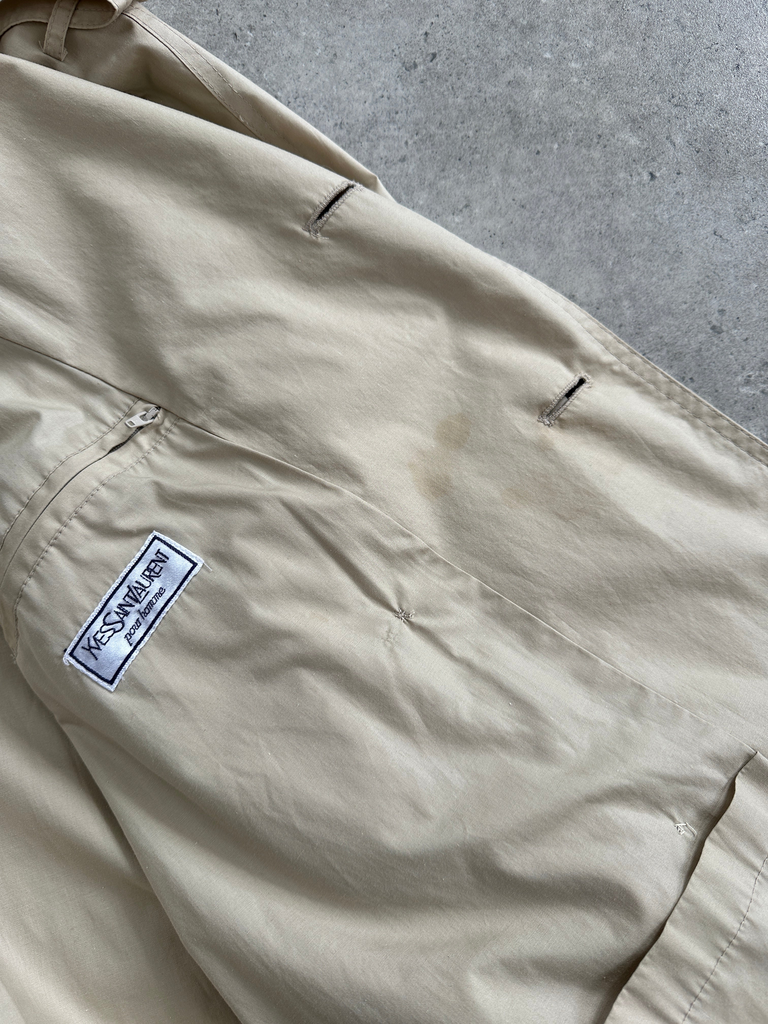 Yves Saint Laurent 80s Cotton Double Breasted Belted Coat - XXL - SYLK