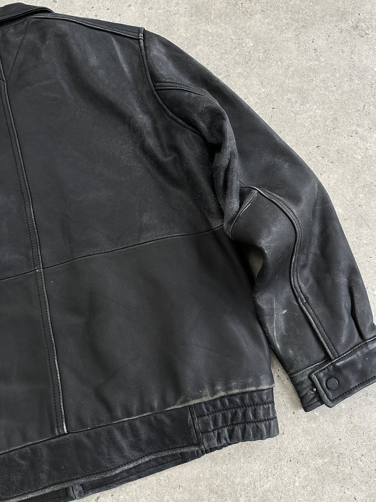 Tommy Hilfiger Distressed Leather Bomber Jacket - M - SYLK