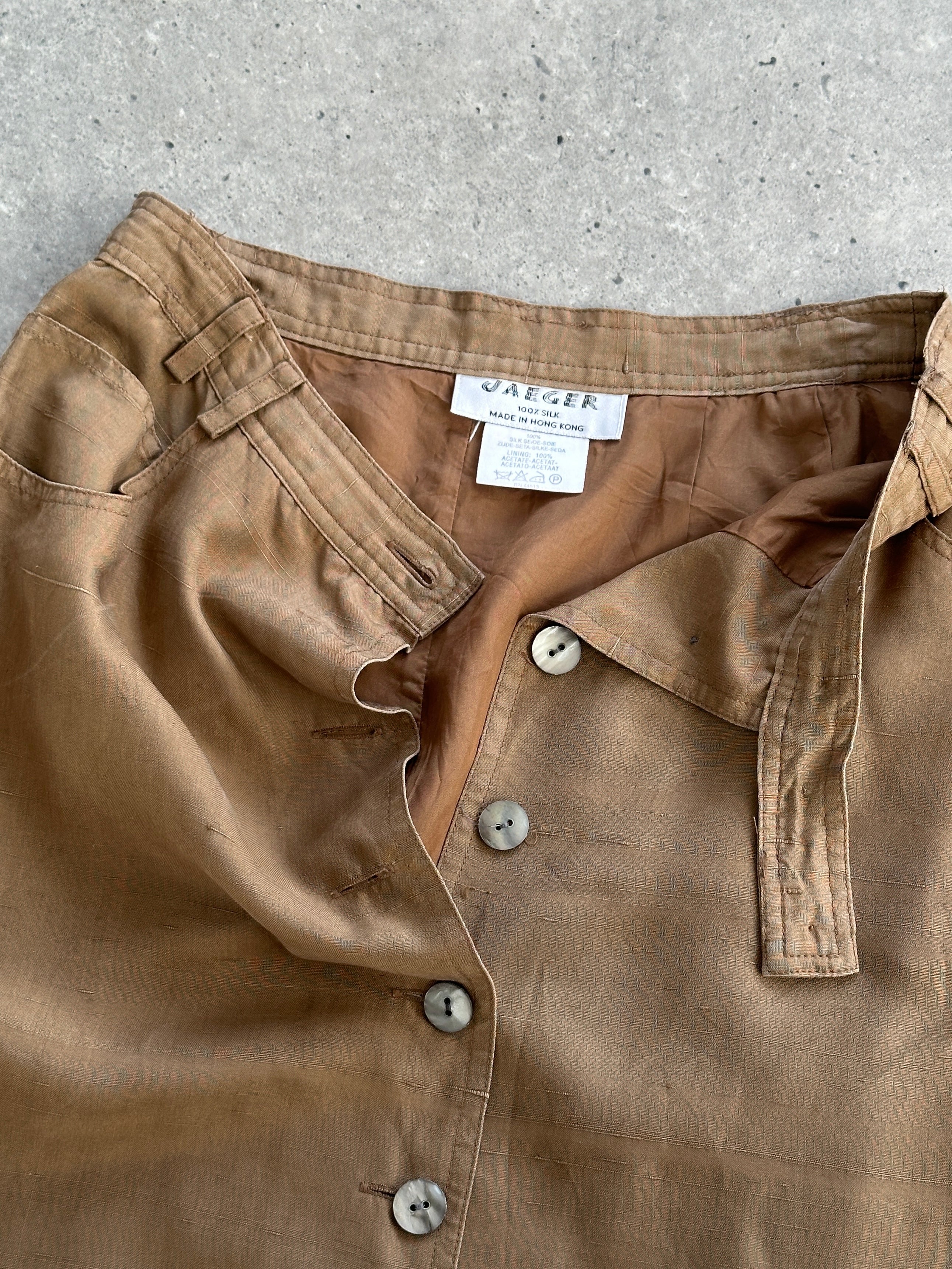 Jaeger Pure Silk Button Down Midi Skirt - W24 - SYLK