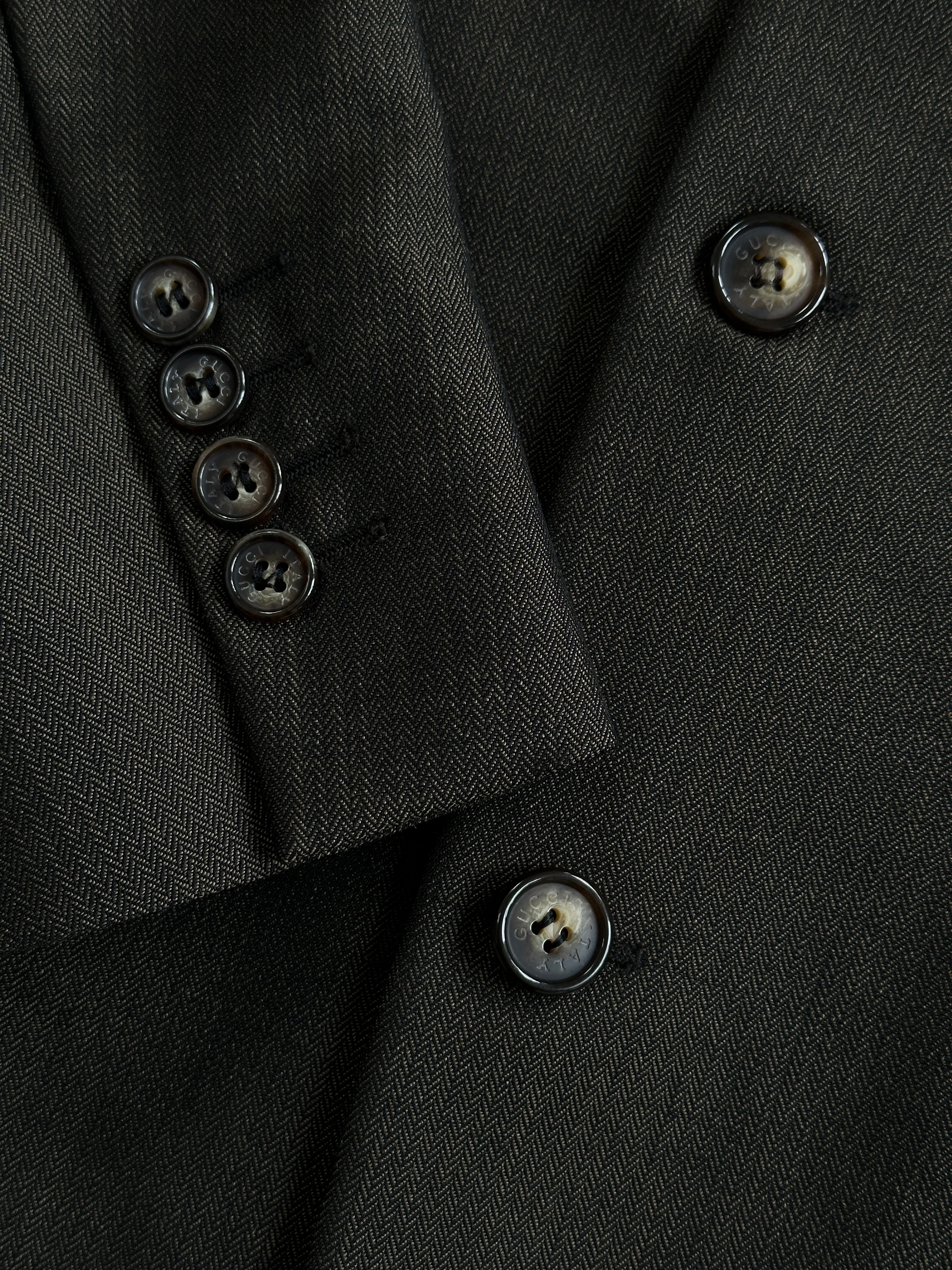 Gucci wool mohair single-breasted suit jumpsuit in size 40L/W30, tailored with a sleek design and elegant lapel details.