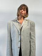 Armani Collezioni Striped Linen Cotton Relaxed Blazer - 42R/XL - SYLK