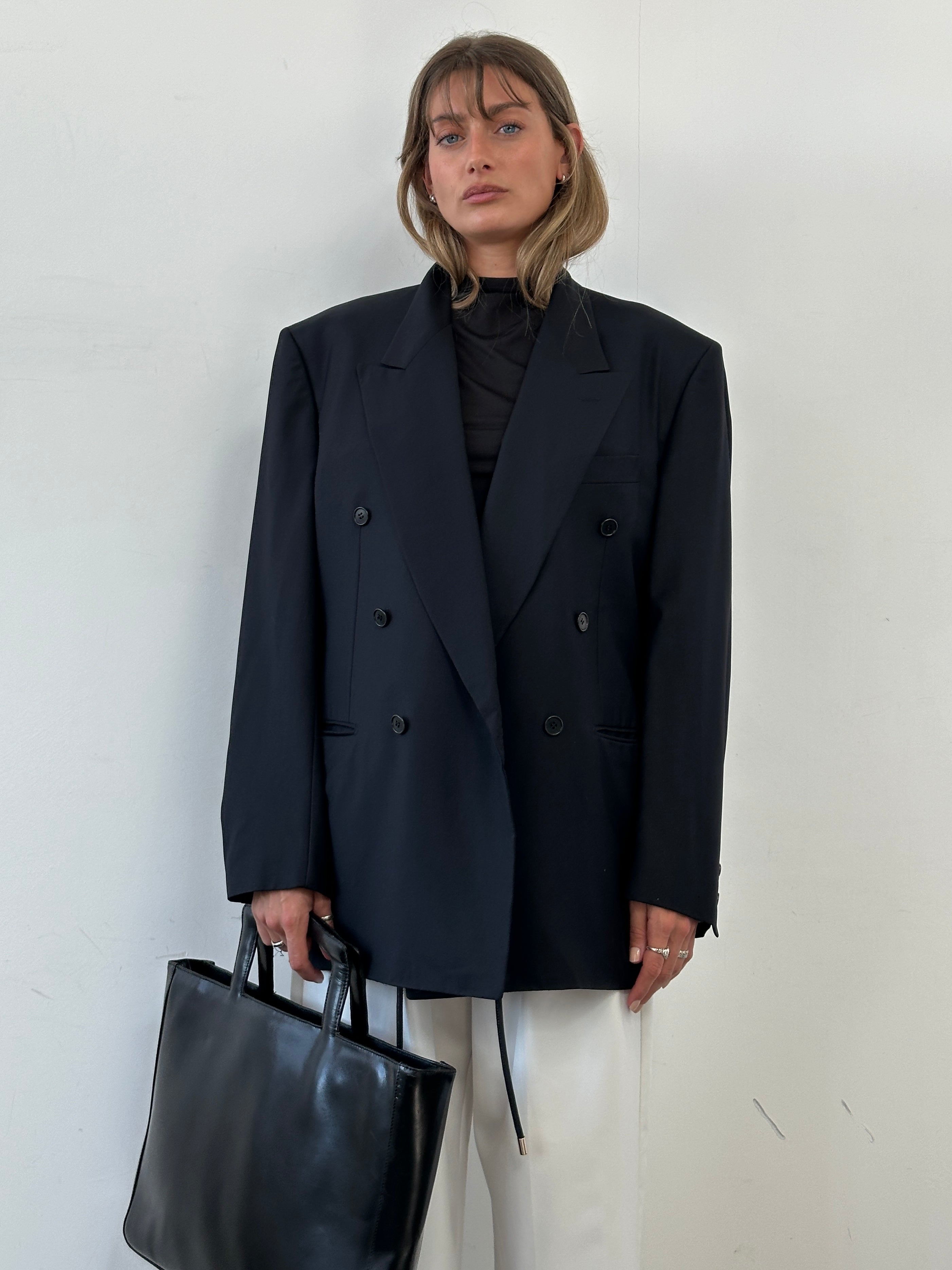 Pal Zileri x Loro Piana oversized wool blazer in double-breasted style with wide lapels, size 42R/XL, tailored fit, neutral color.