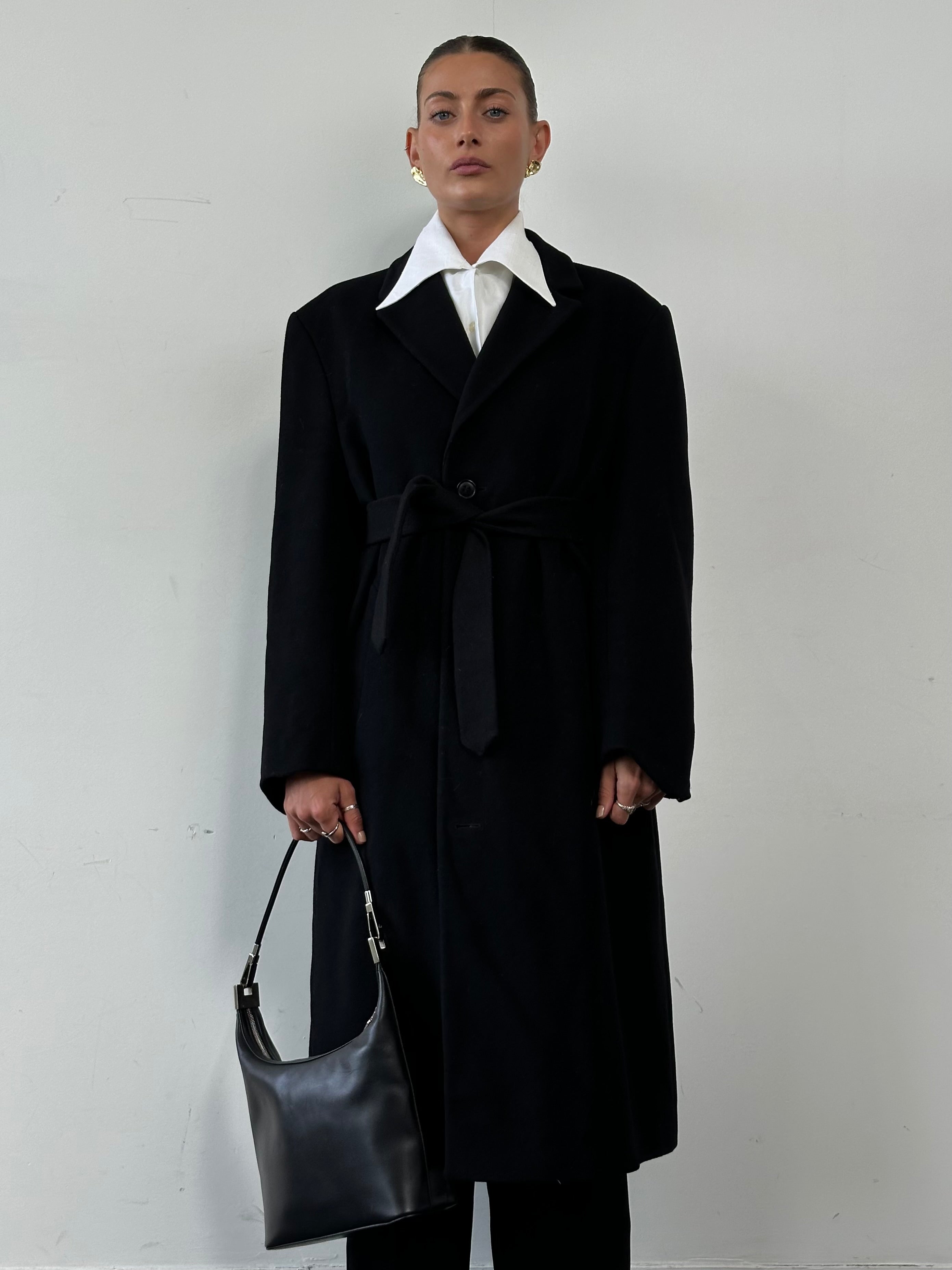 Pierre Cardin men's wool cashmere single-breasted coat in XL, shown on a hanger with a classic dark color and tailored fit.