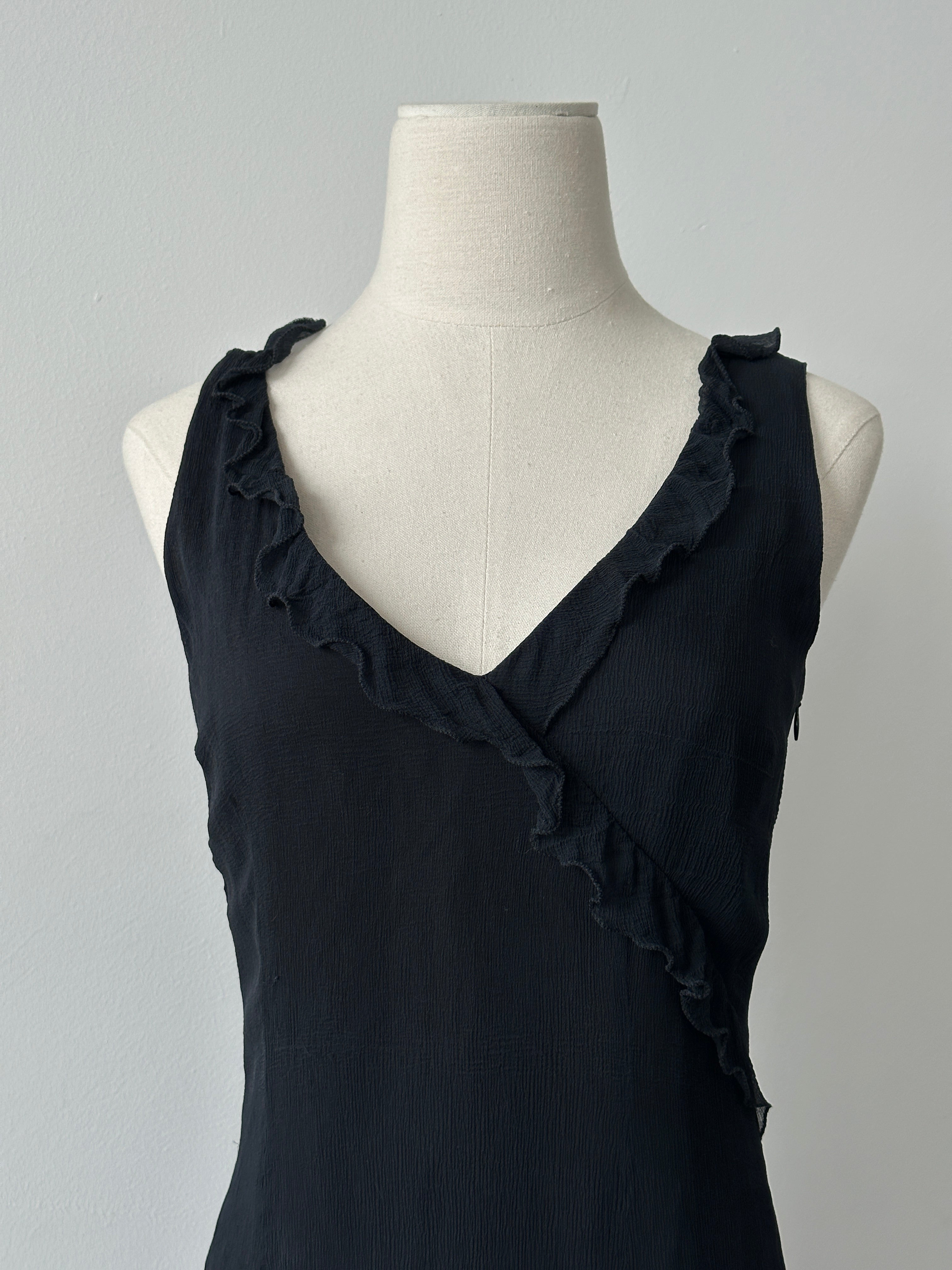 Max & Co 2000s Pure Silk Ruffle Trim Mini Dress - S