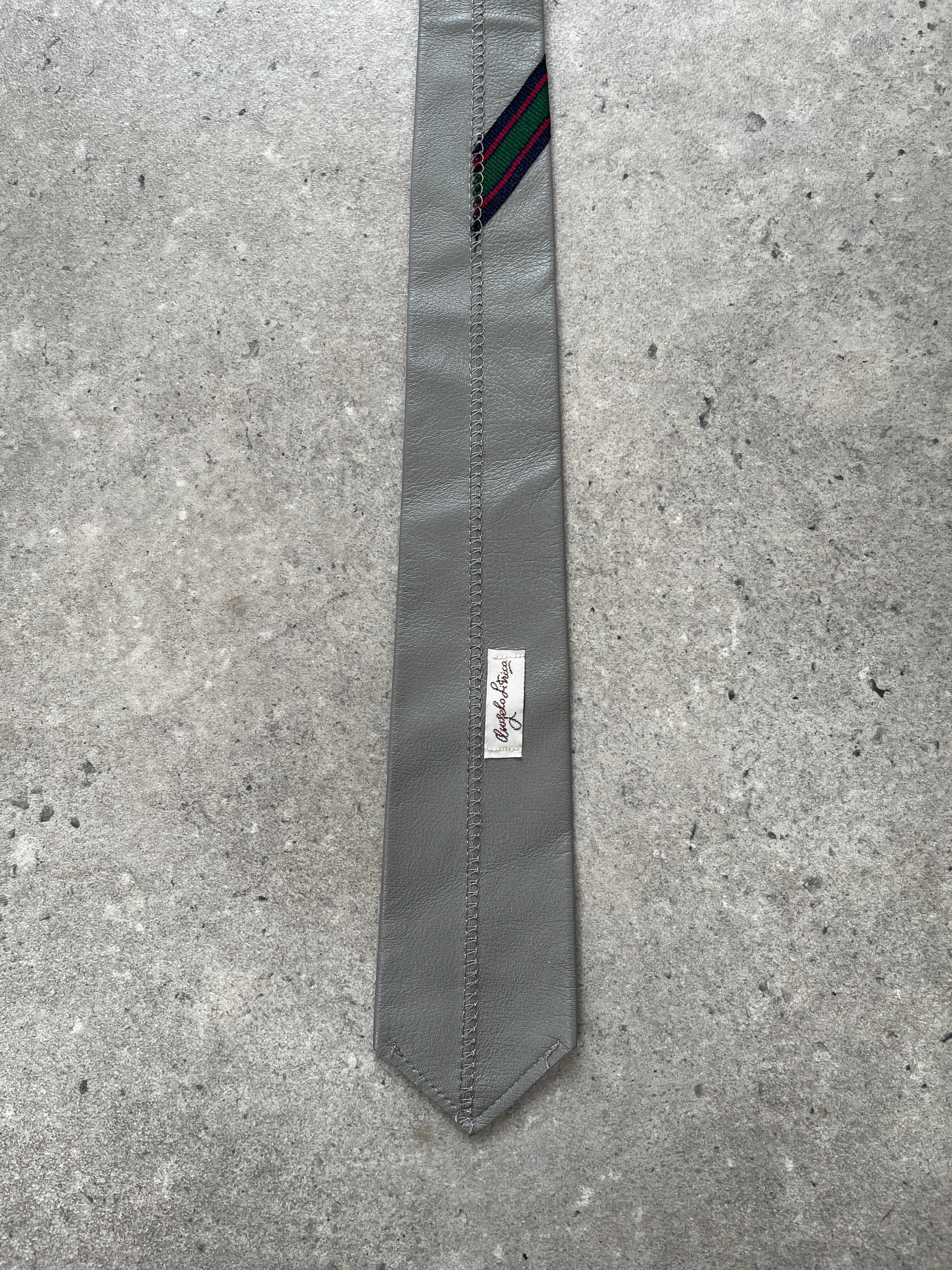 Vintage 1980s Leather Striped Skinny Tie