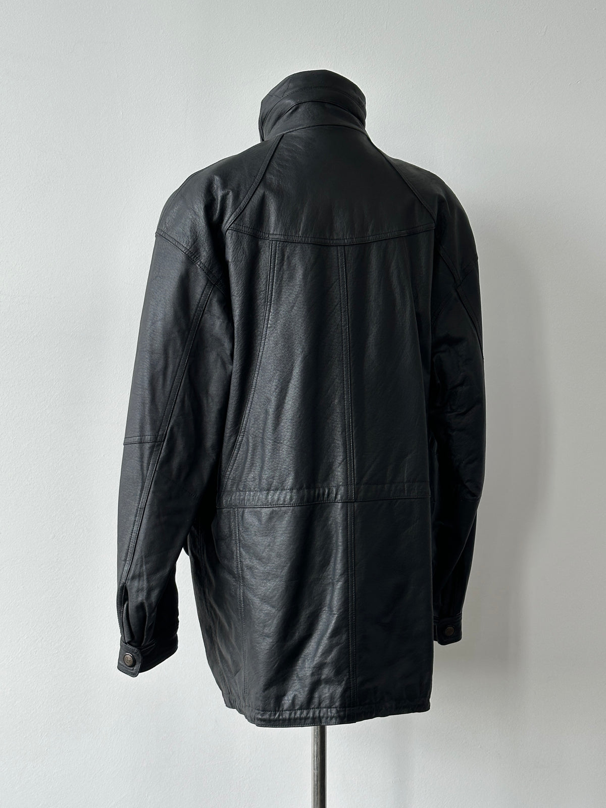 Vintage 1990s High Neck Mid Length Leather Jacket - L