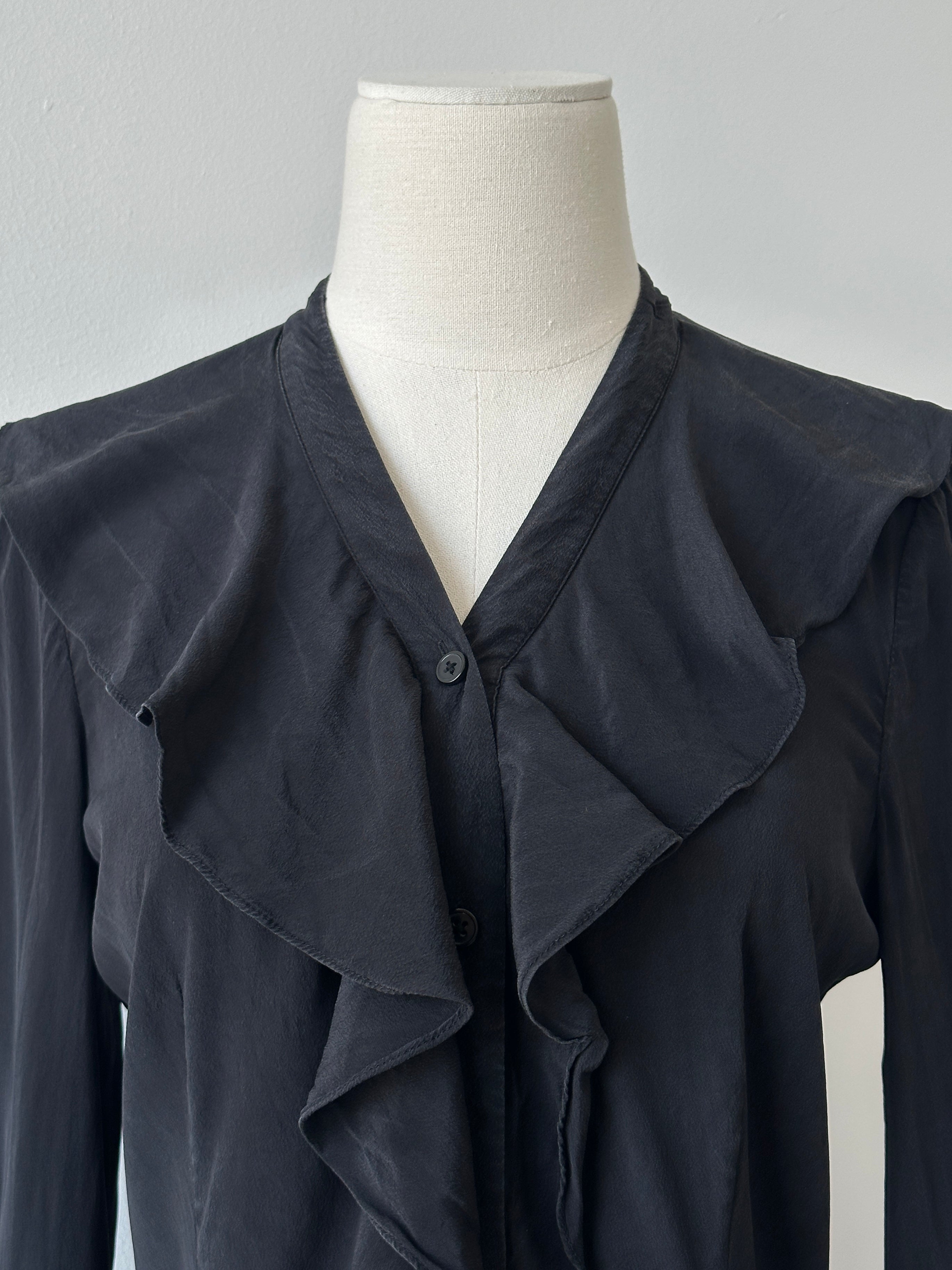 DKNY 2000S Pure Silk Ruffle Shirt - S
