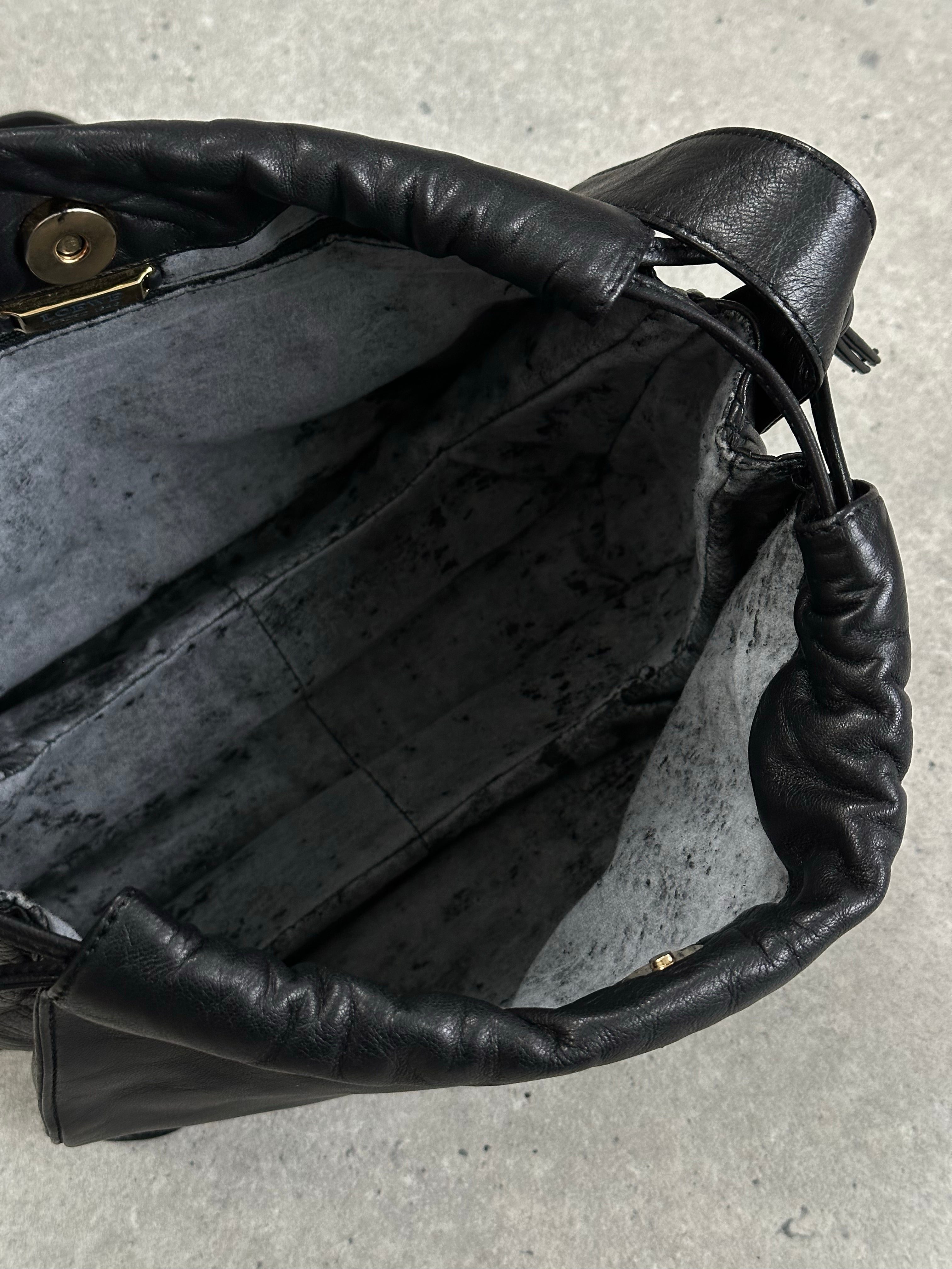 Loewe 1990s ruched leather Anagram crossbody bag with adjustable strap and signature logo detailing.