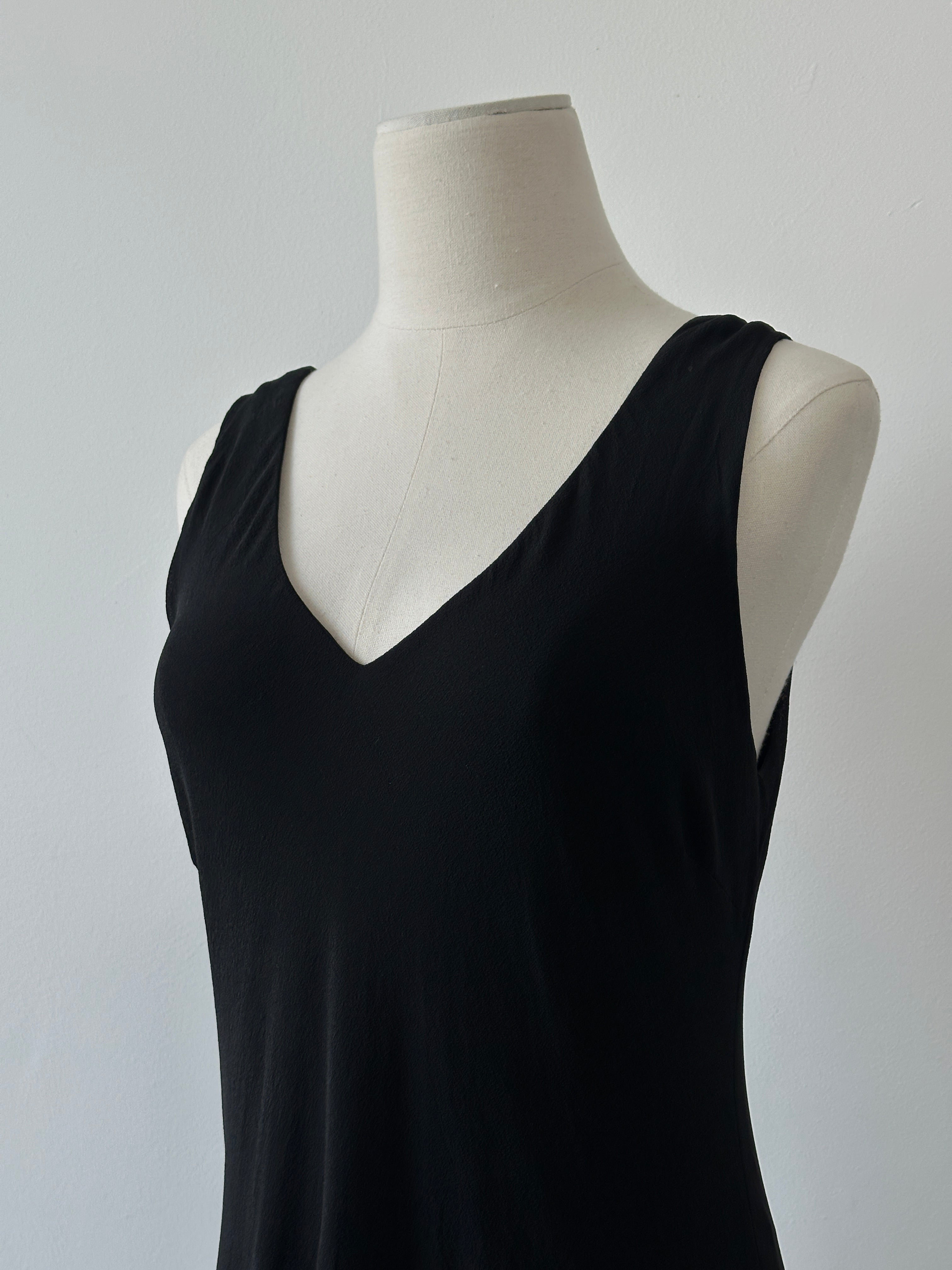 Vintage 1990s Pure Silk V Neck Floor Length Dress - M