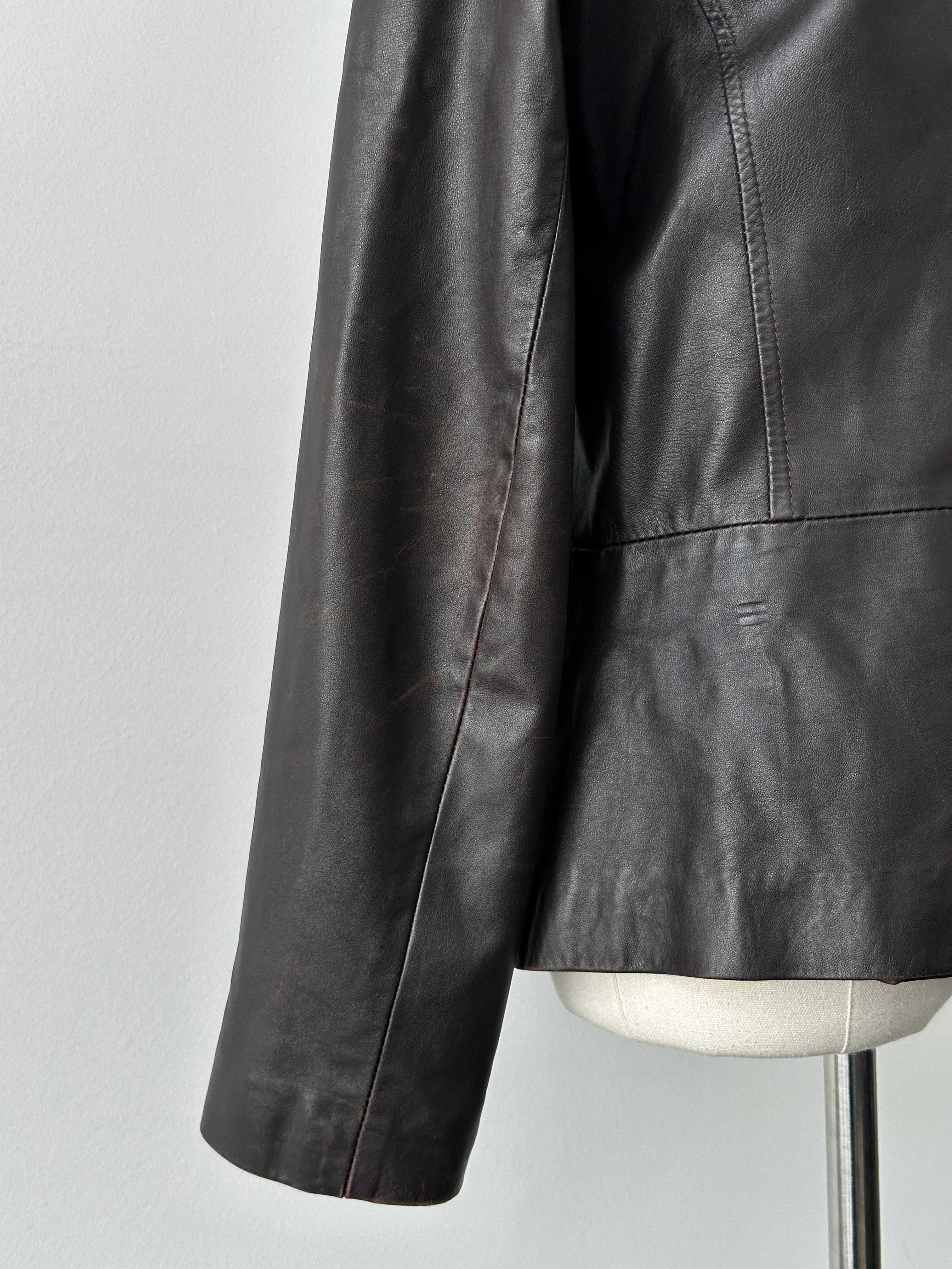 Vintage 1990s Double Zip Leather Jacket - S-M