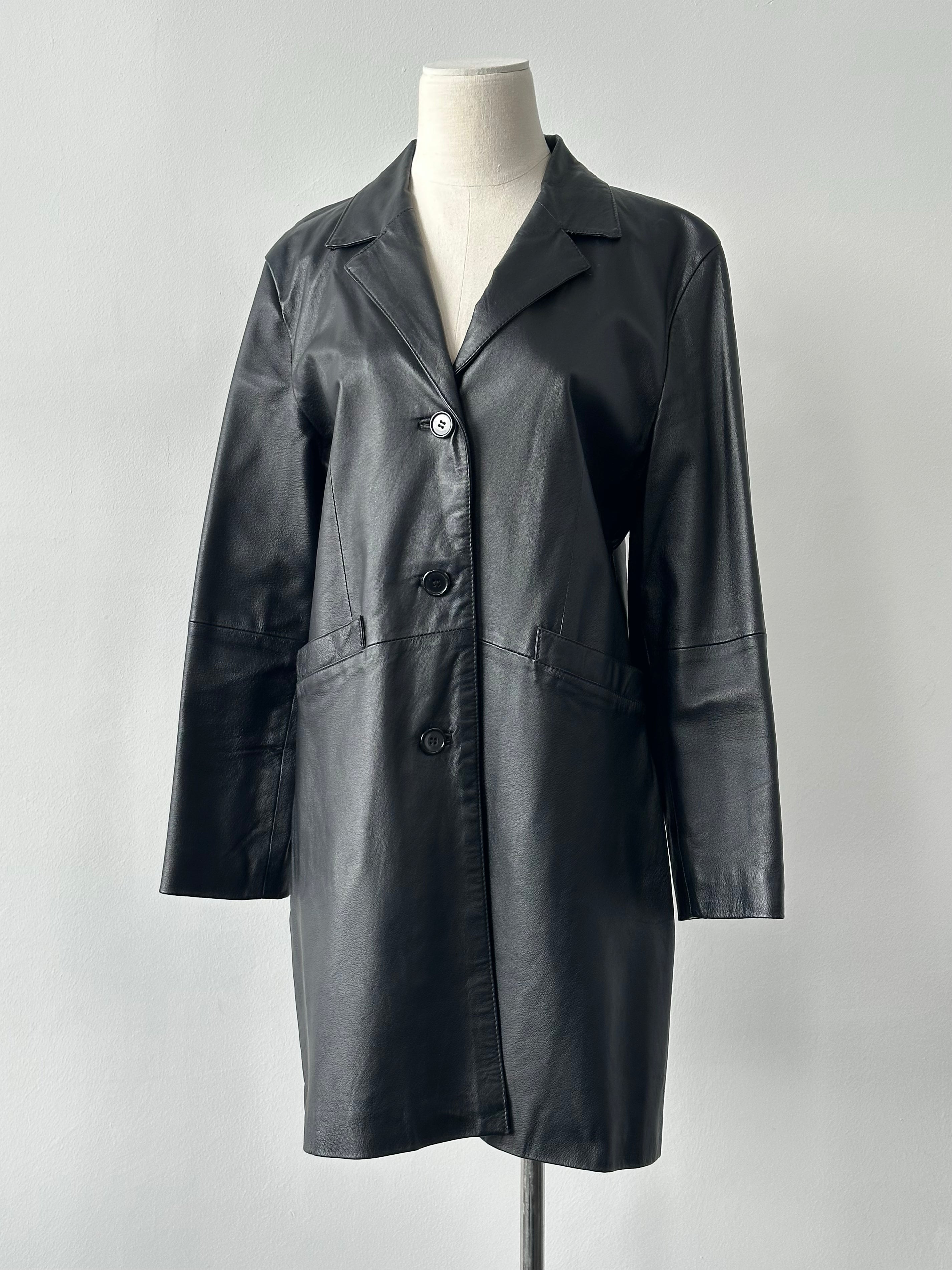 Vintage 2000s Single Breasted Leather Trench Coat - S