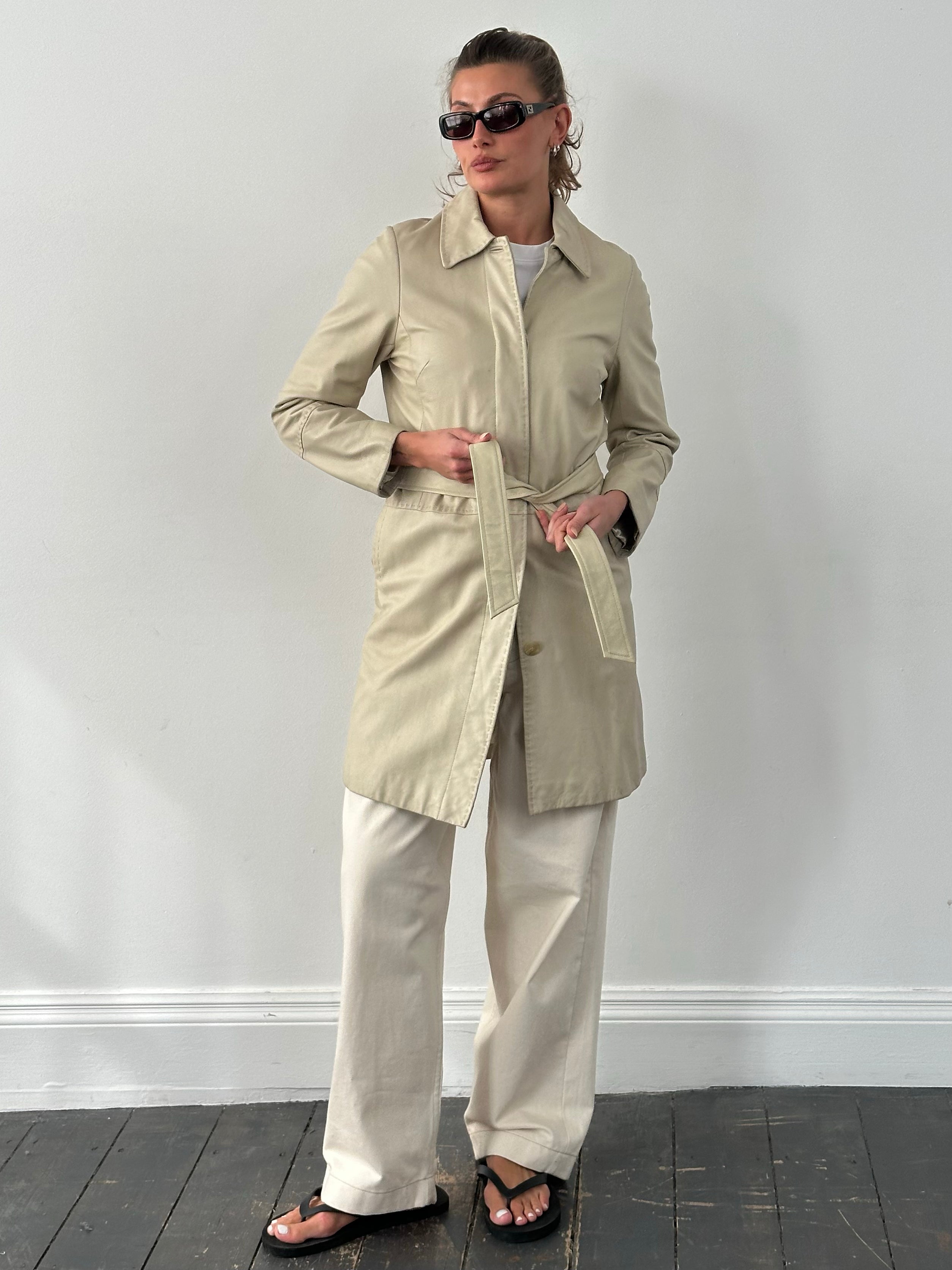 Vintage 1990s Leather Belted Trench Coat - S