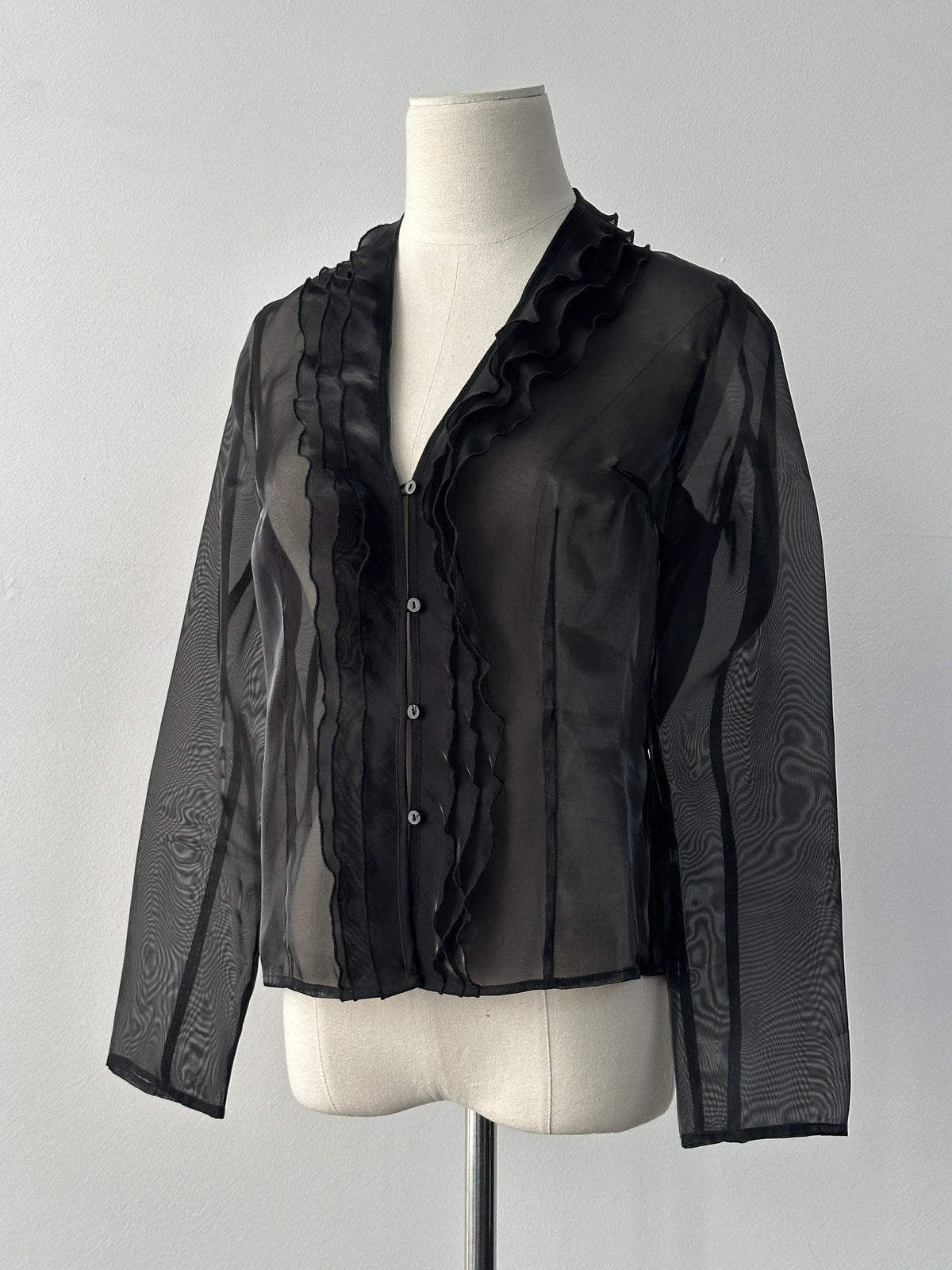 Vintage 1990s Sheer Ruffle Shirt - S