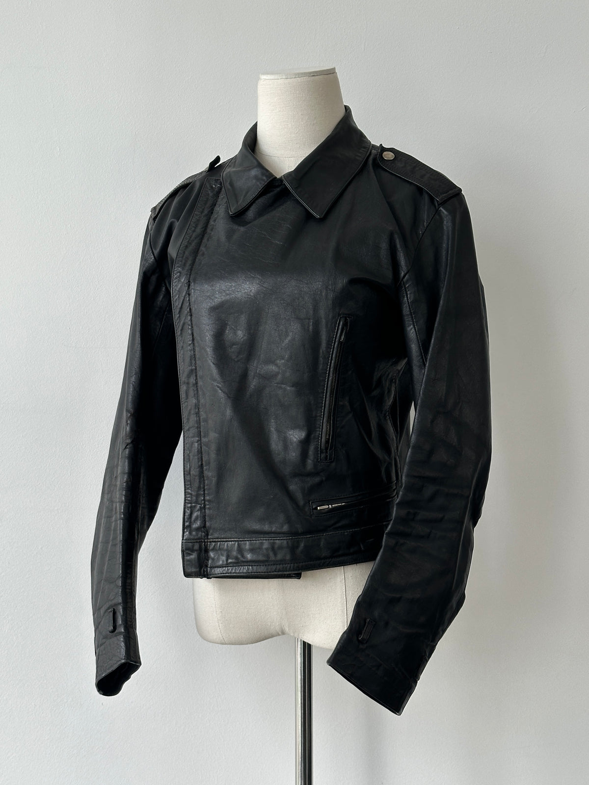Vintage 1990s Fitted Moto Leather Jacket - XS-S