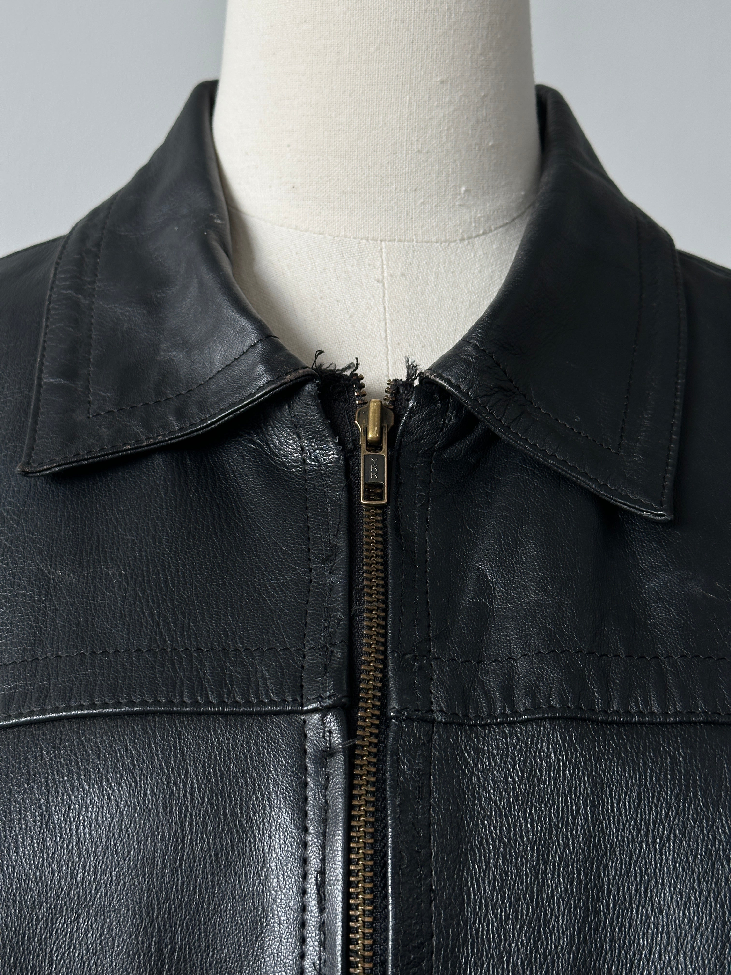 Vintage 1990s Cropped Leather Jacket - XL