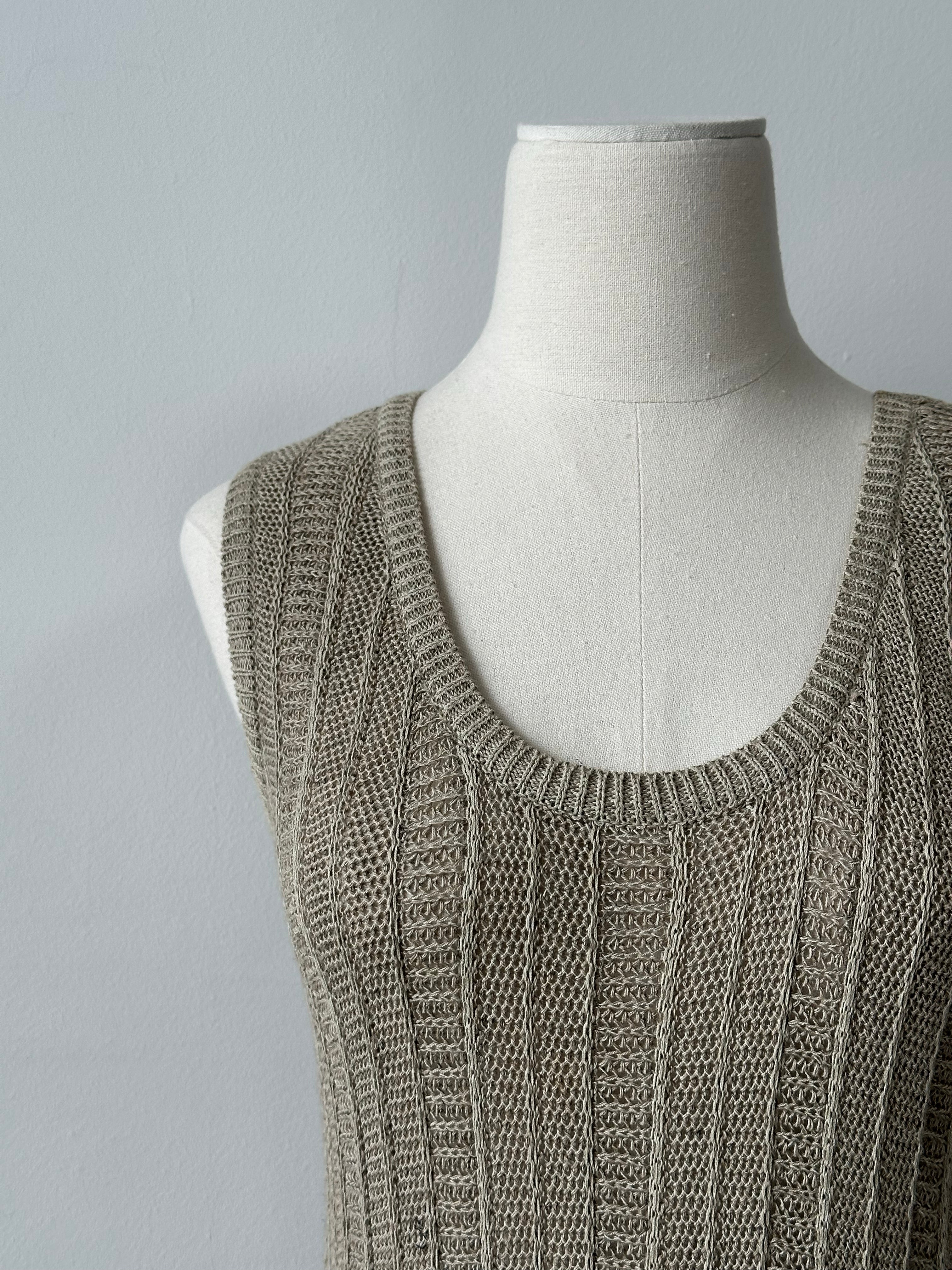 DKNY 1990s Linen Open Knit Midi Dress - S-M
