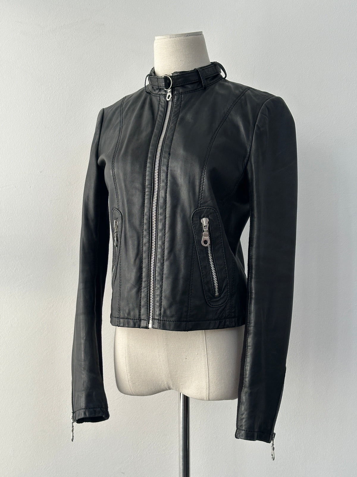 Vintage 2000s Fitted Moto Lamb Leather Leather Jacket - XS